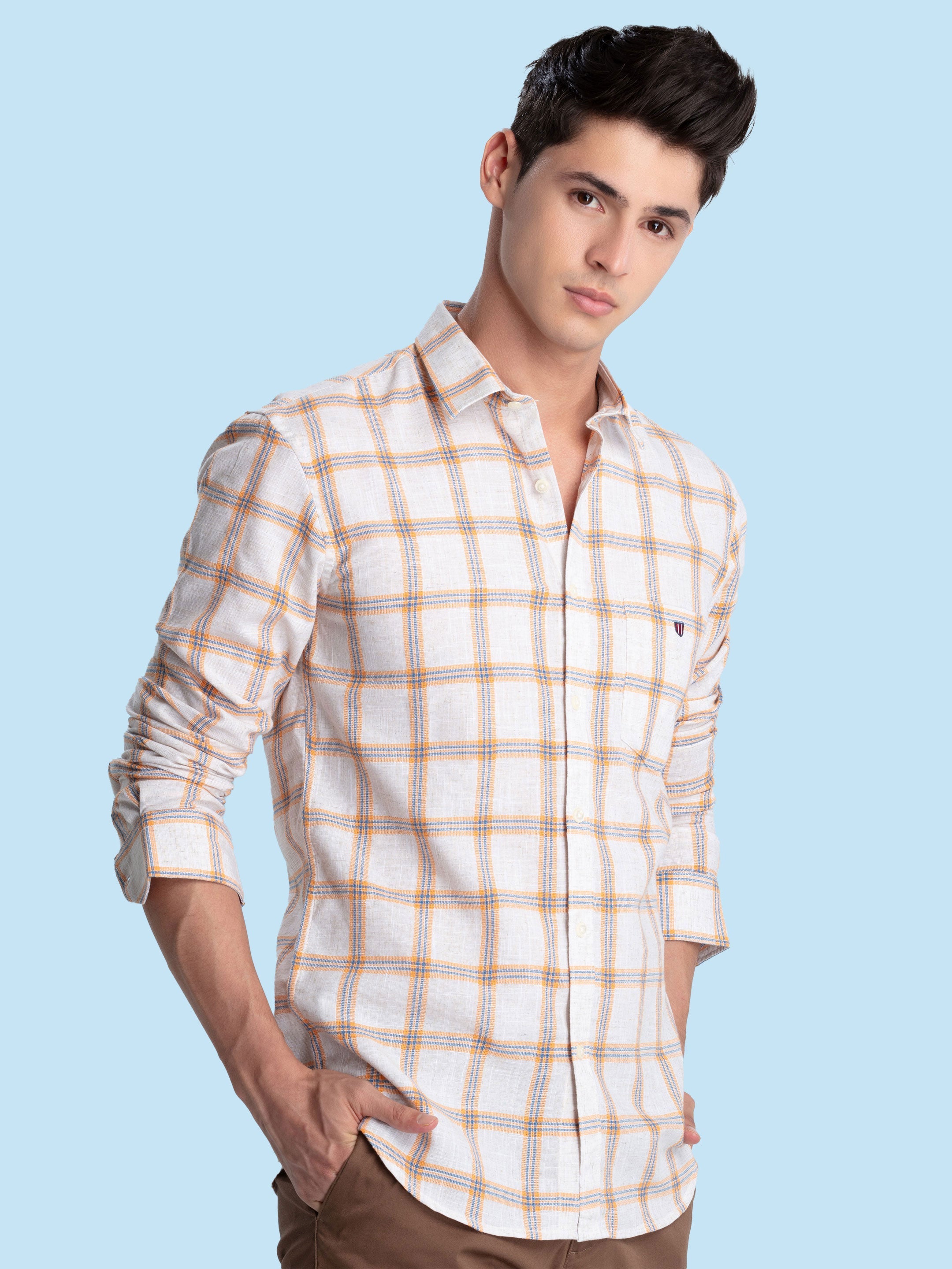 Orange Checked Casual Shirt