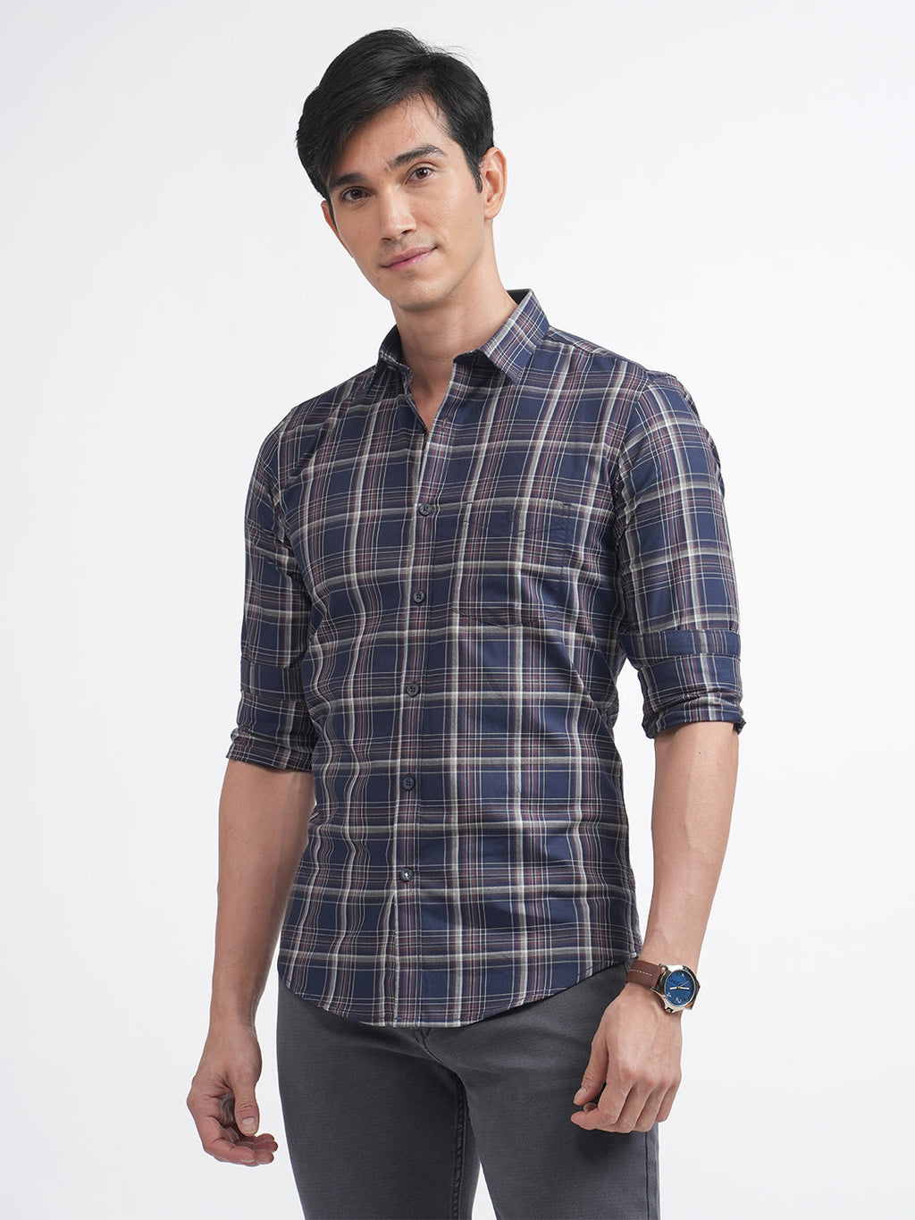 Navy Twill Checked Shirt