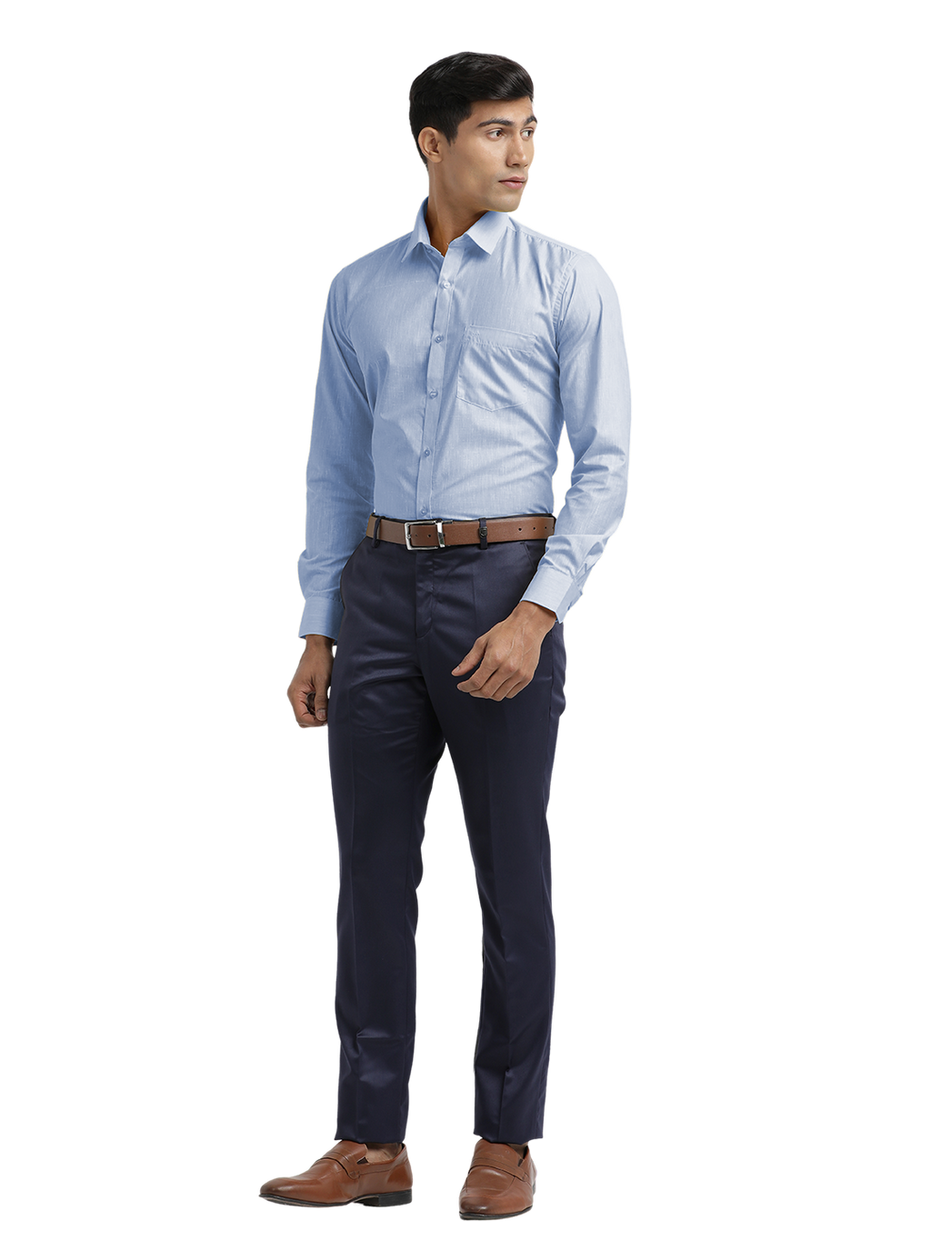 Blue Poly Cotton Solid Shirt