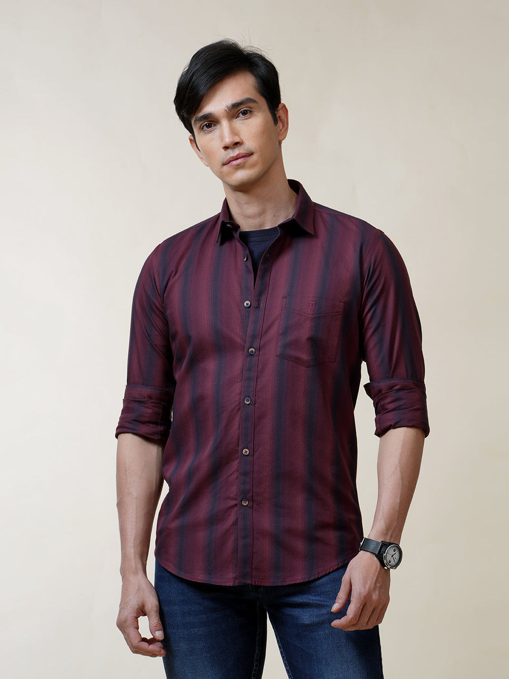 Maroon Stripes Casual Shirt