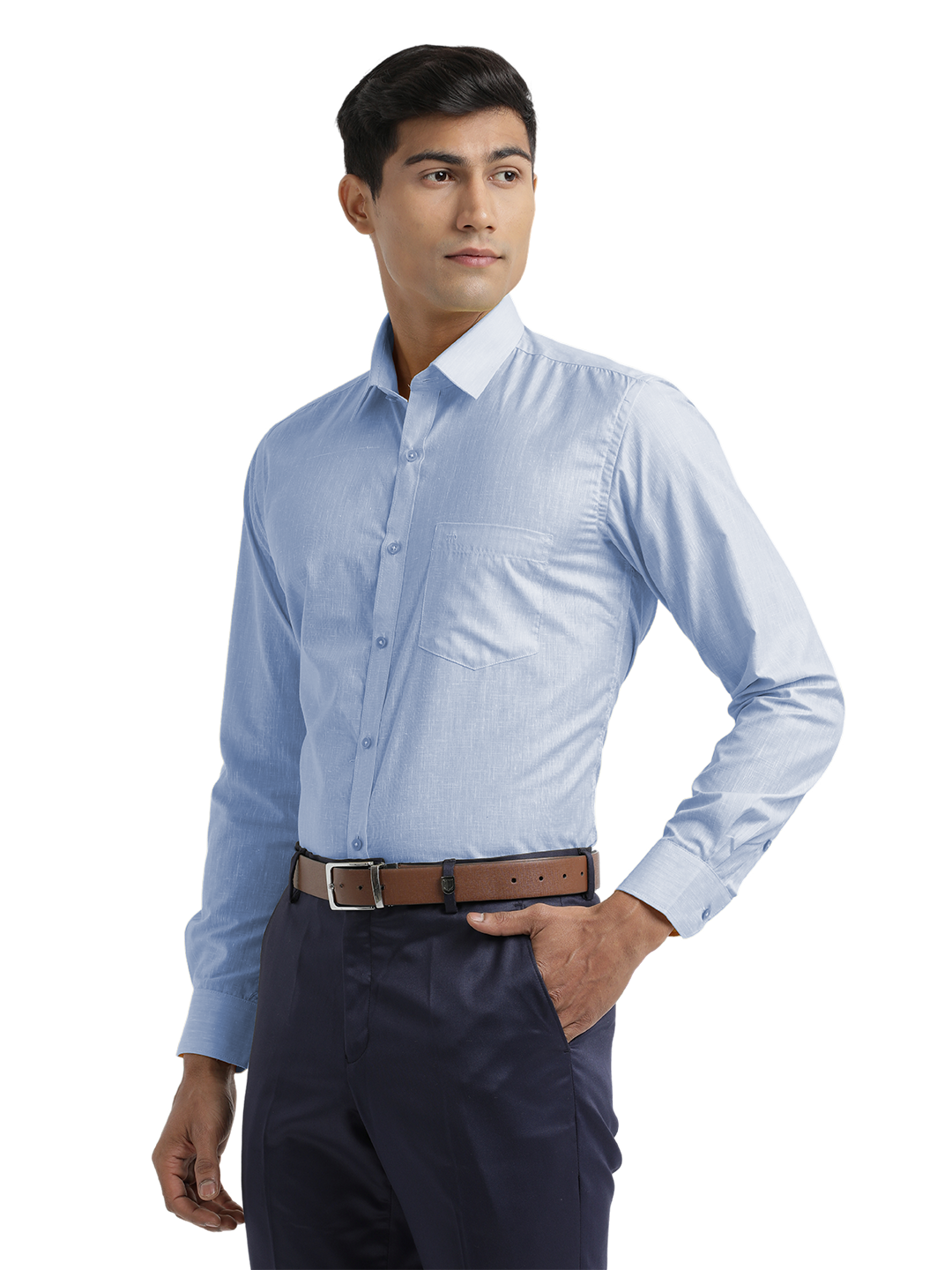 Blue Poly Cotton Solid Shirt