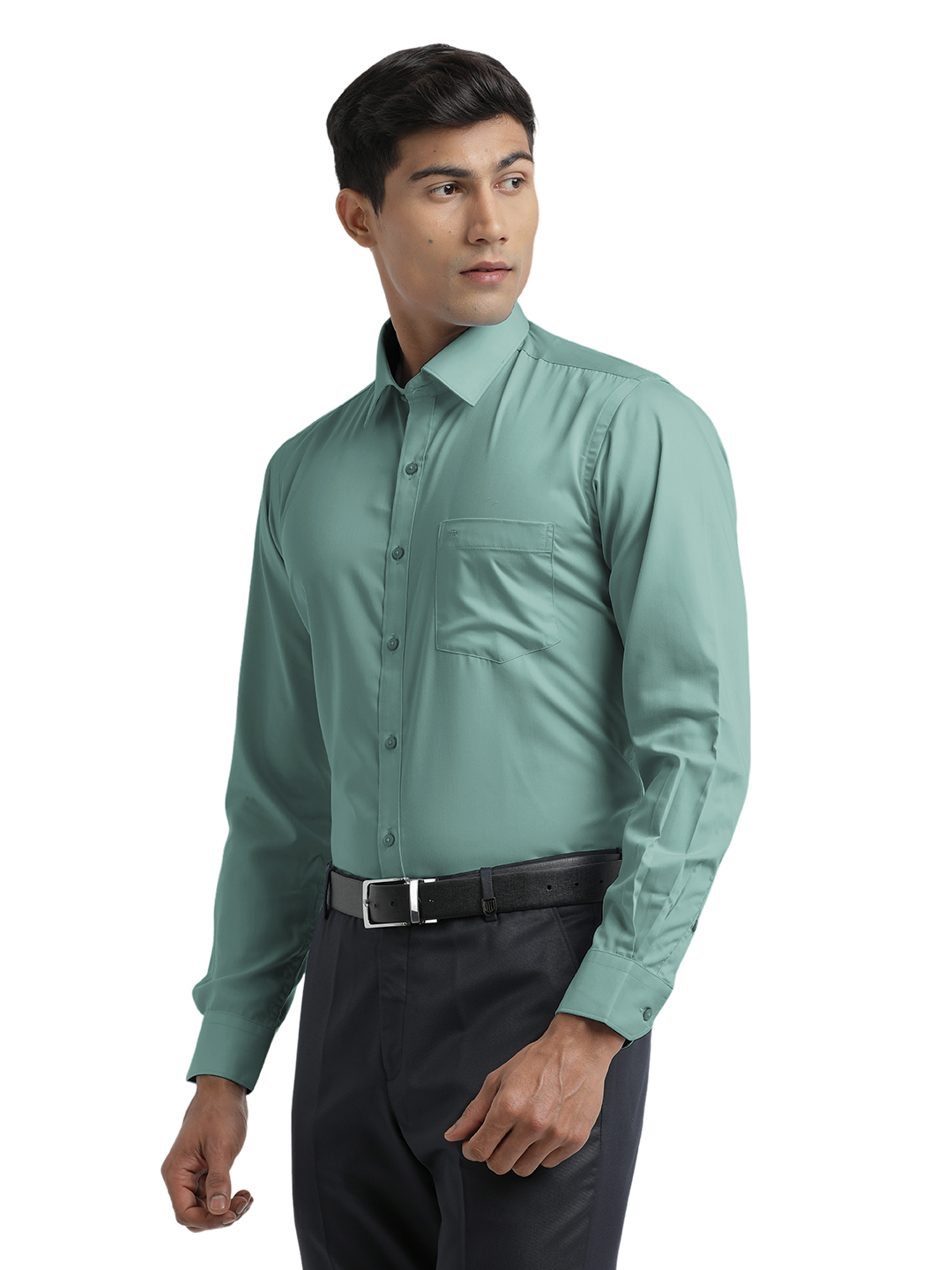 Aqua Blue Twill Wrinkle Free Solid Shirt