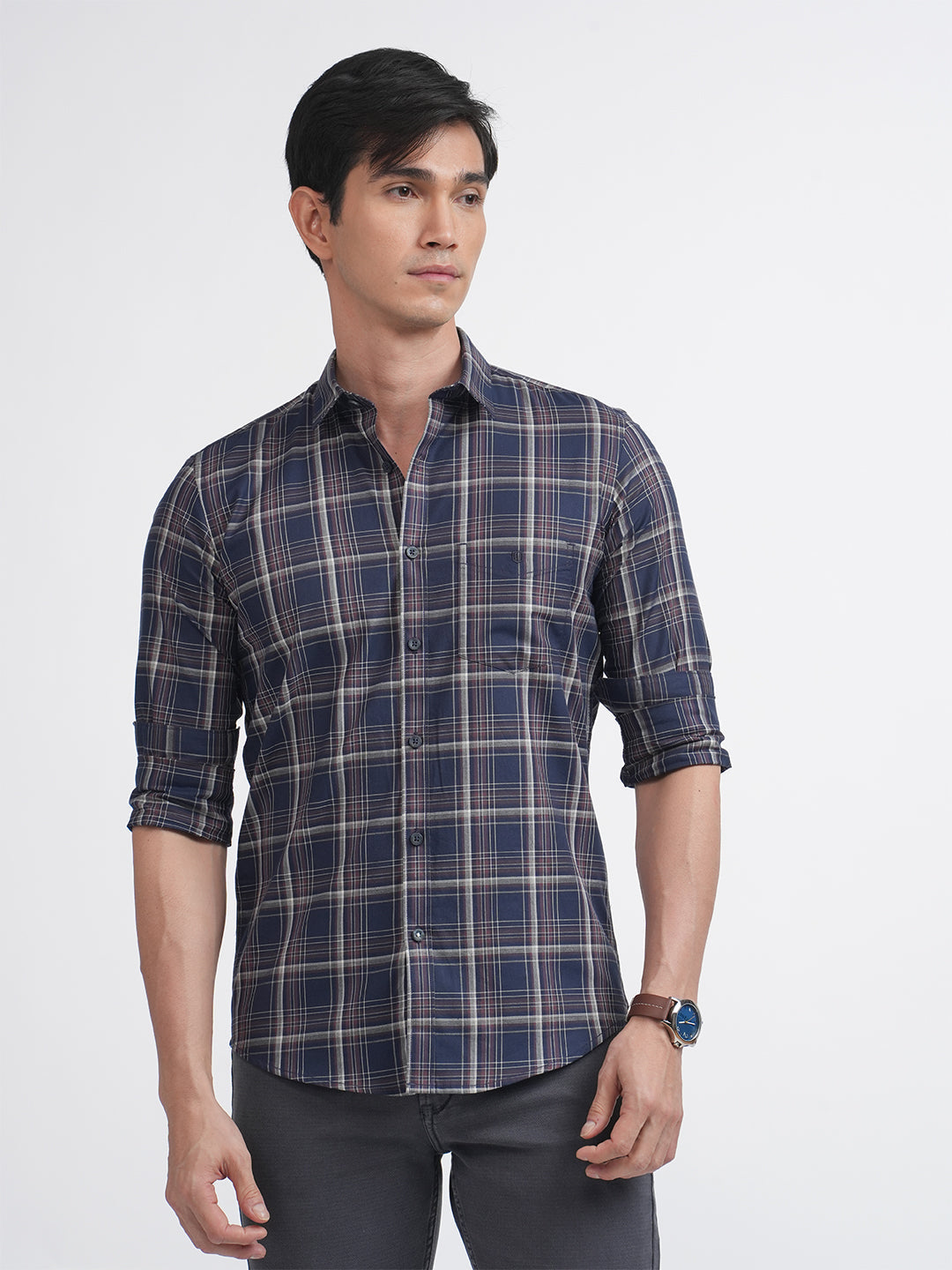 Navy Twill Checked Shirt