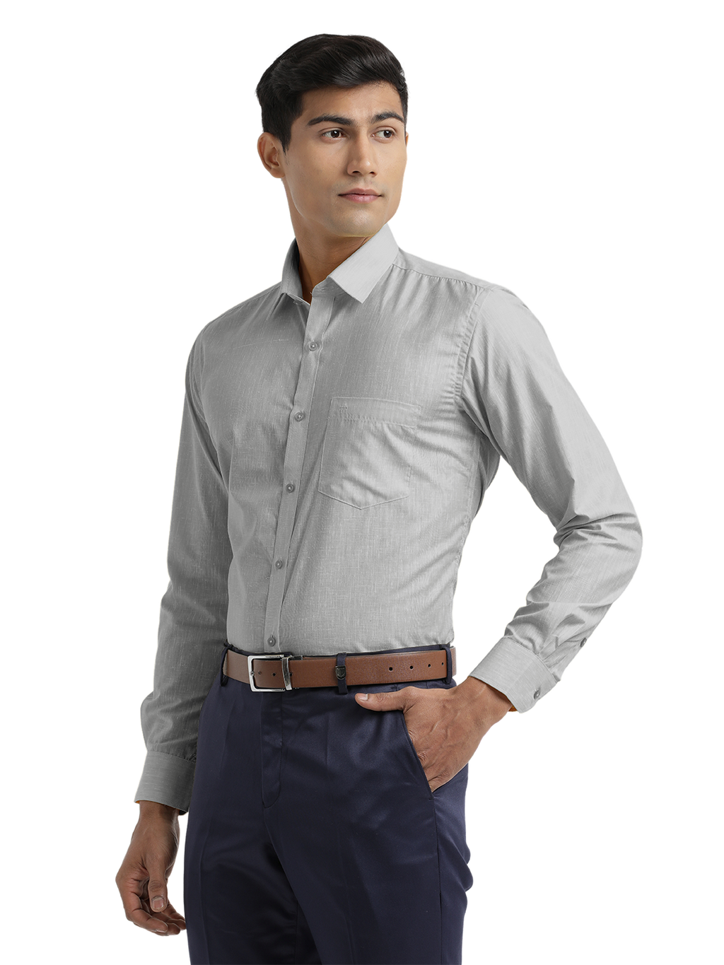 Grey Poly Cotton Solid Shirt