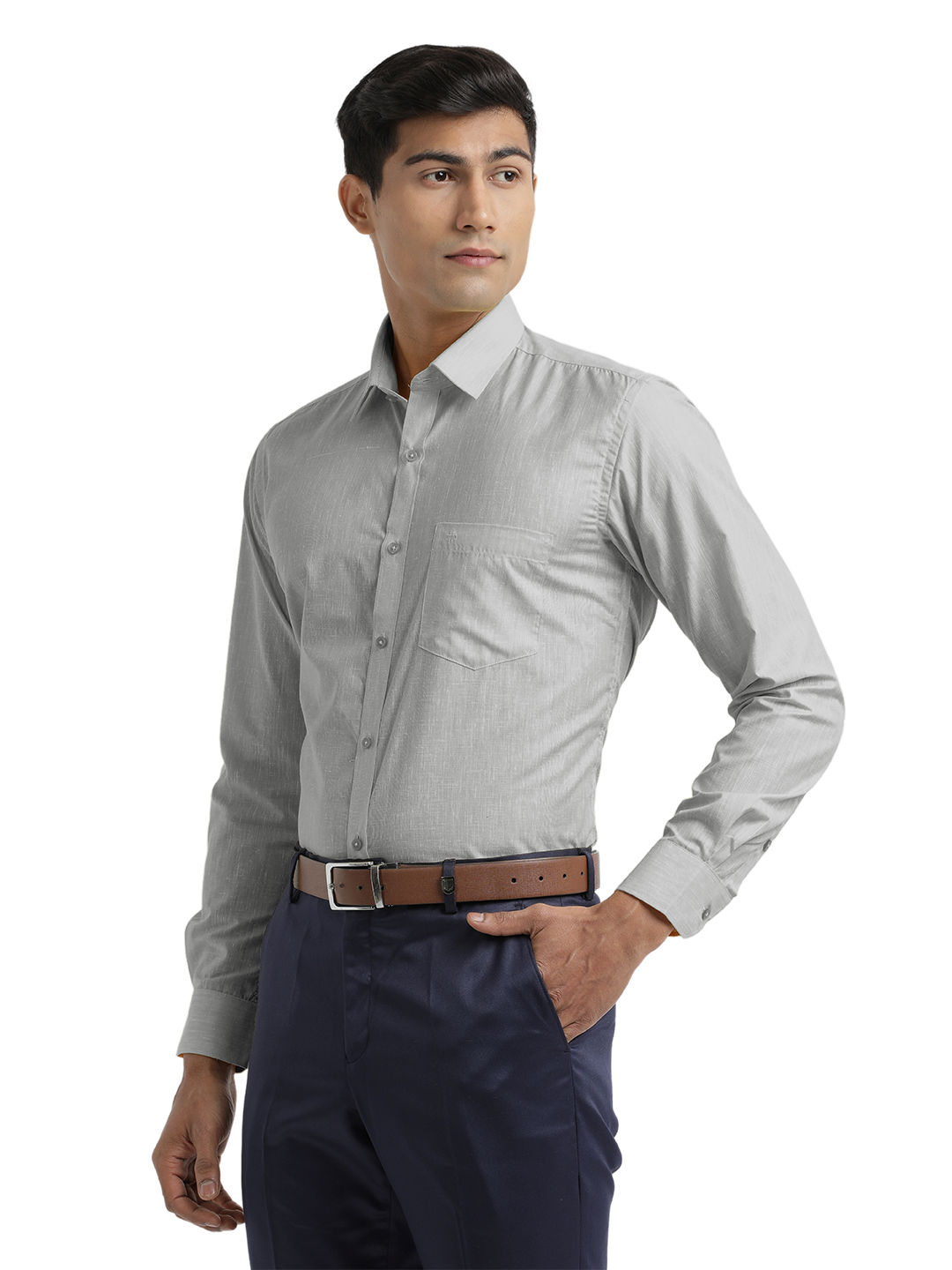 Grey Poly Cotton Solid Shirt