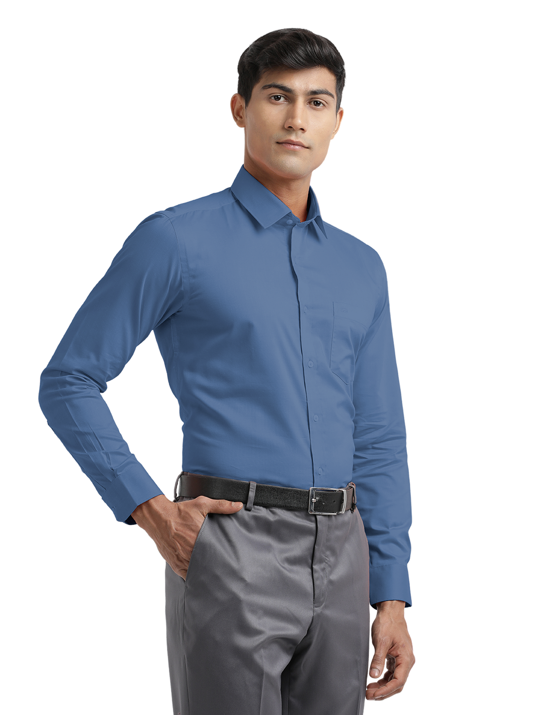 Blue Micro Oxford Solid Shirt
