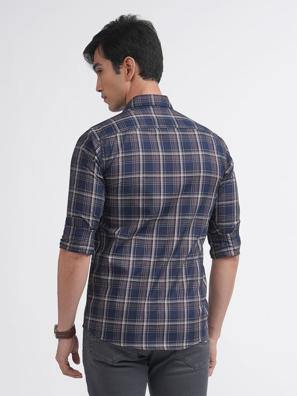 Navy Twill Checked Shirt