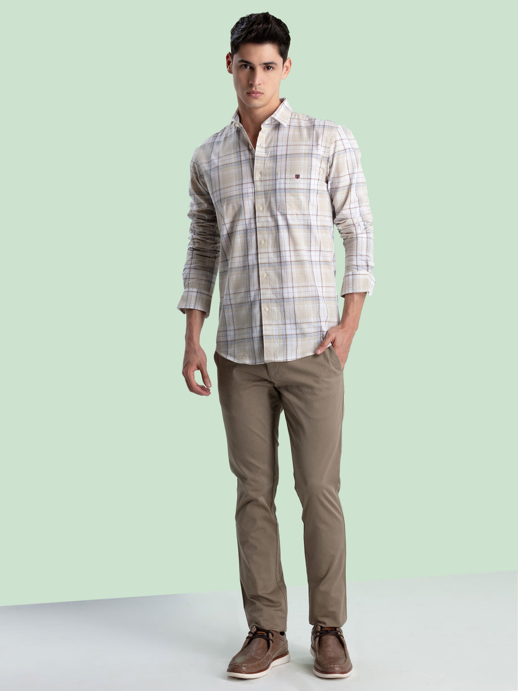 Beige Checked Casual Shirt