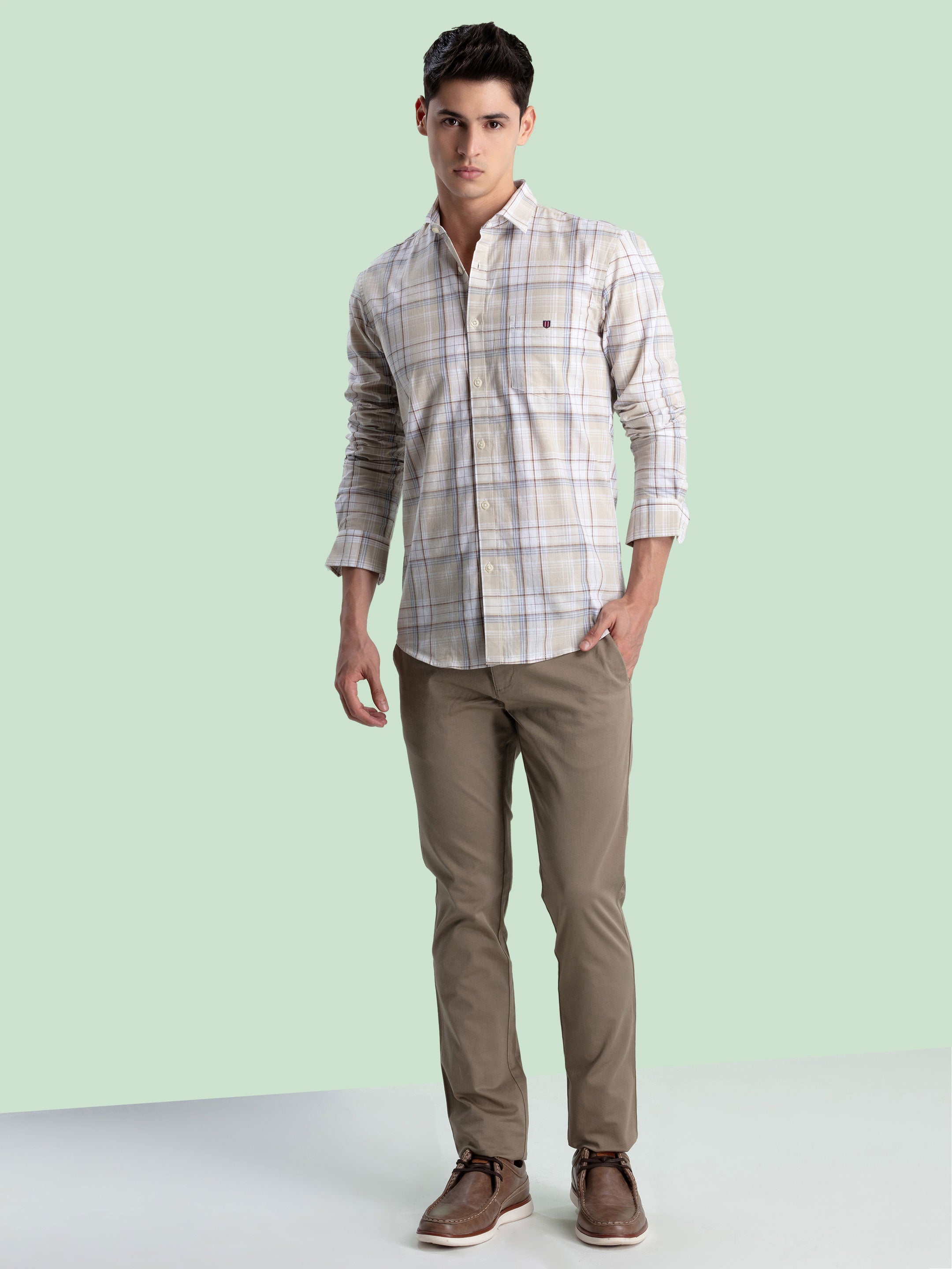 Beige Checked Casual Shirt