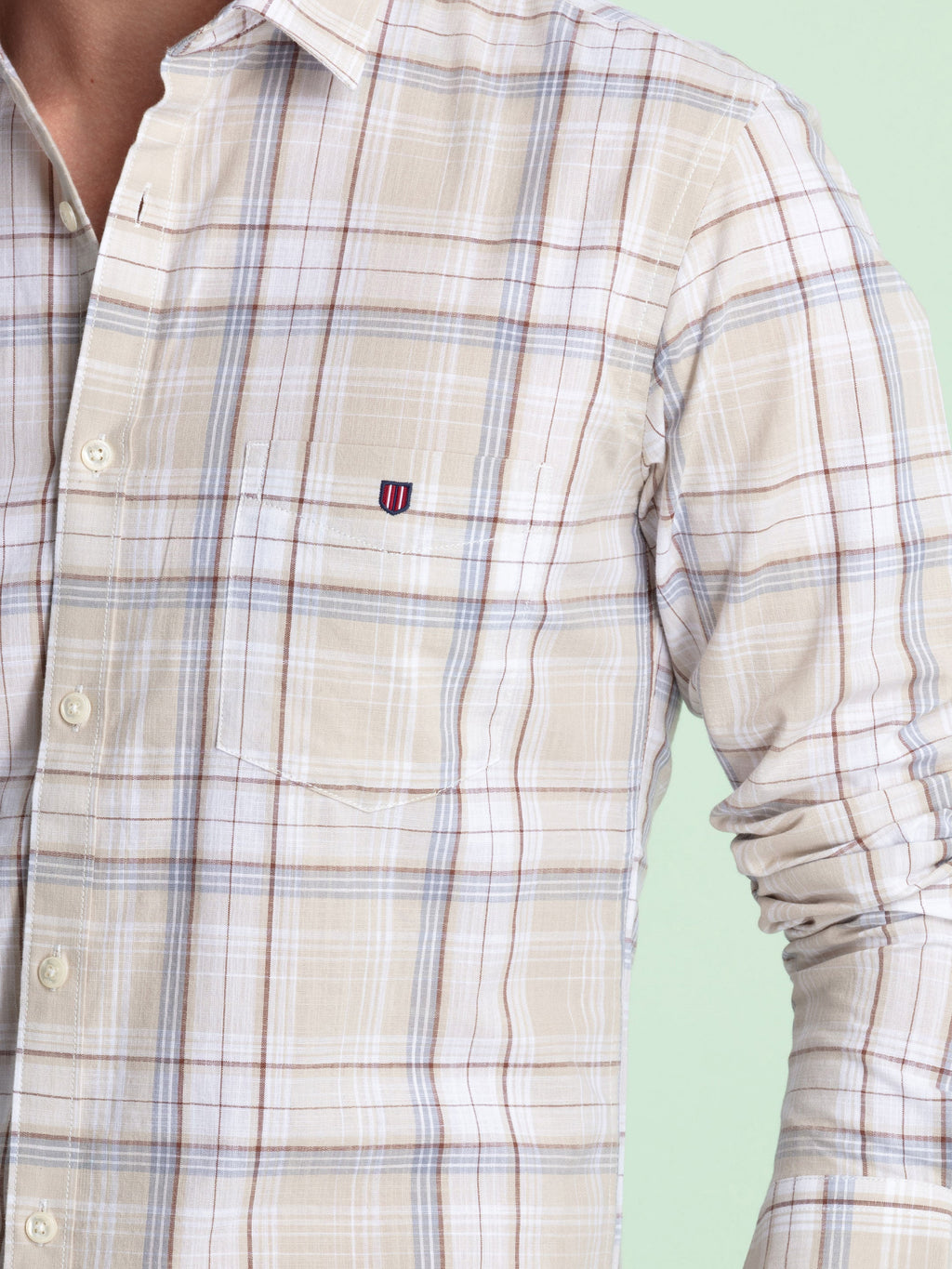 Beige Checked Casual Shirt