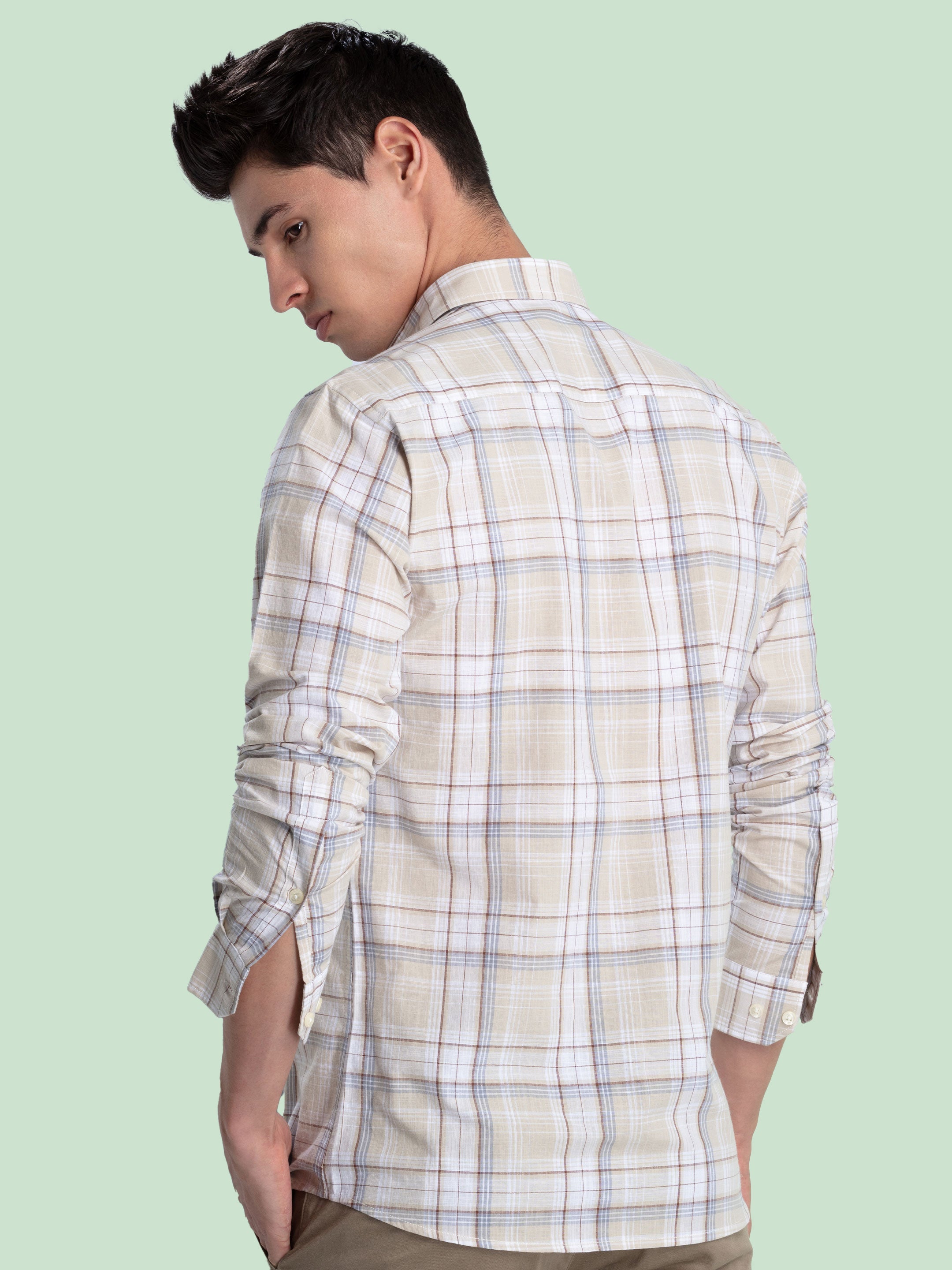 Beige Checked Casual Shirt
