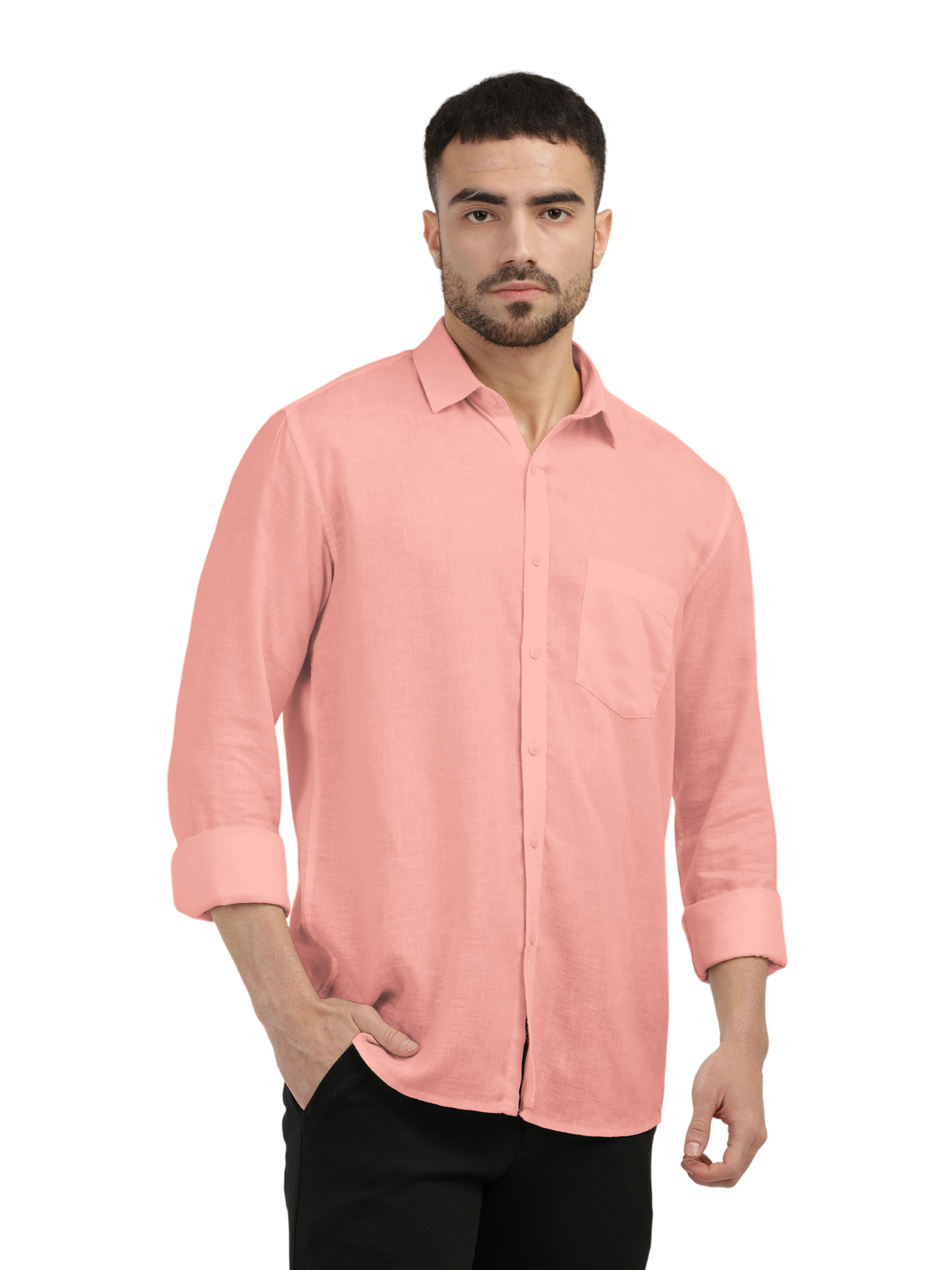 Coral Linen Blend Solid Shirt