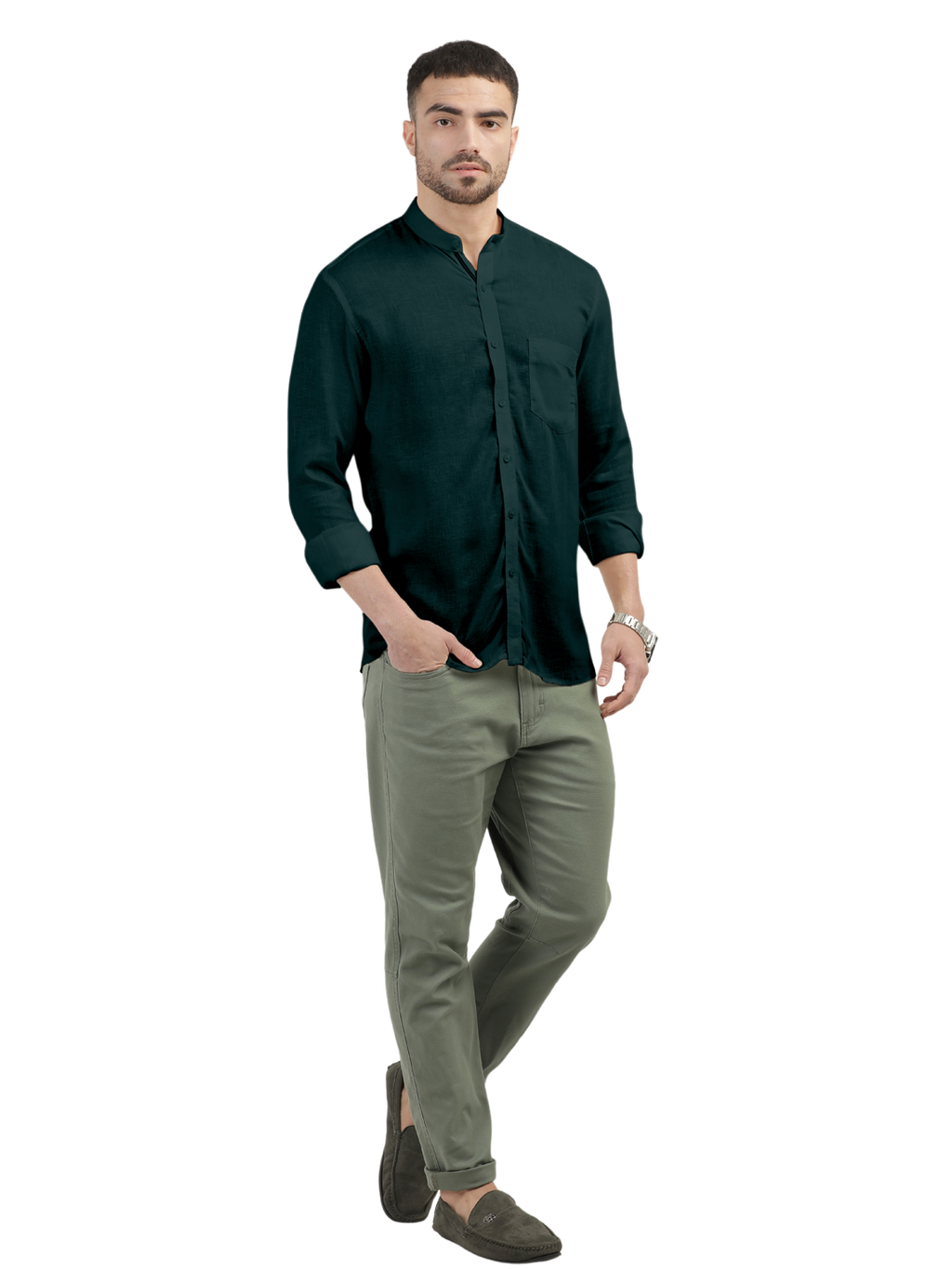 Dark Teal Solid Casual Shirt