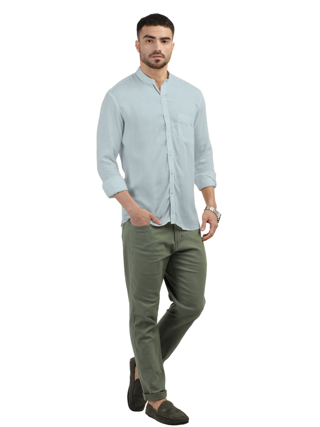 Mist Blue Solid Casual Shirt