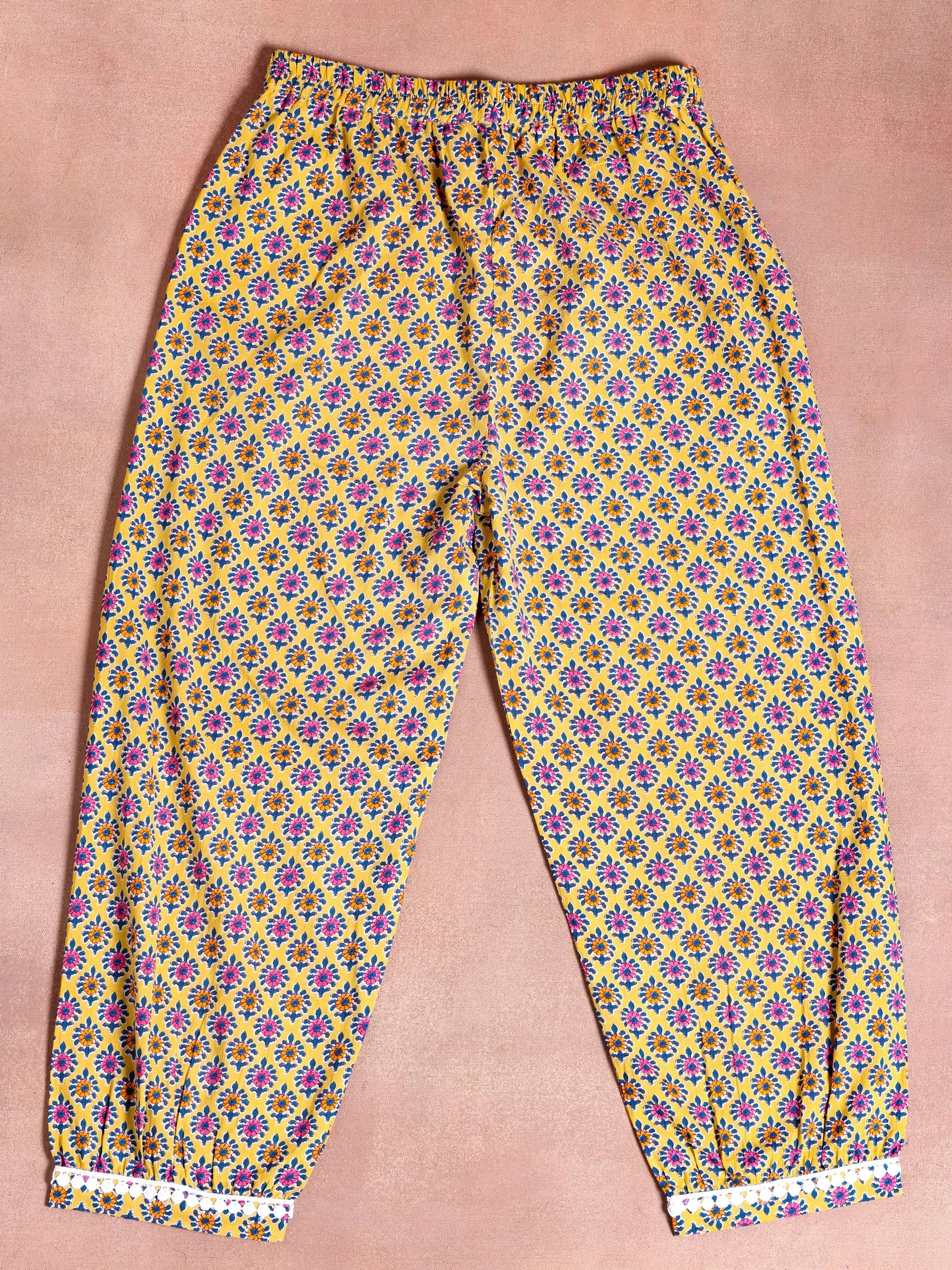 Kids Yellow Printed Cotton Co-Ords