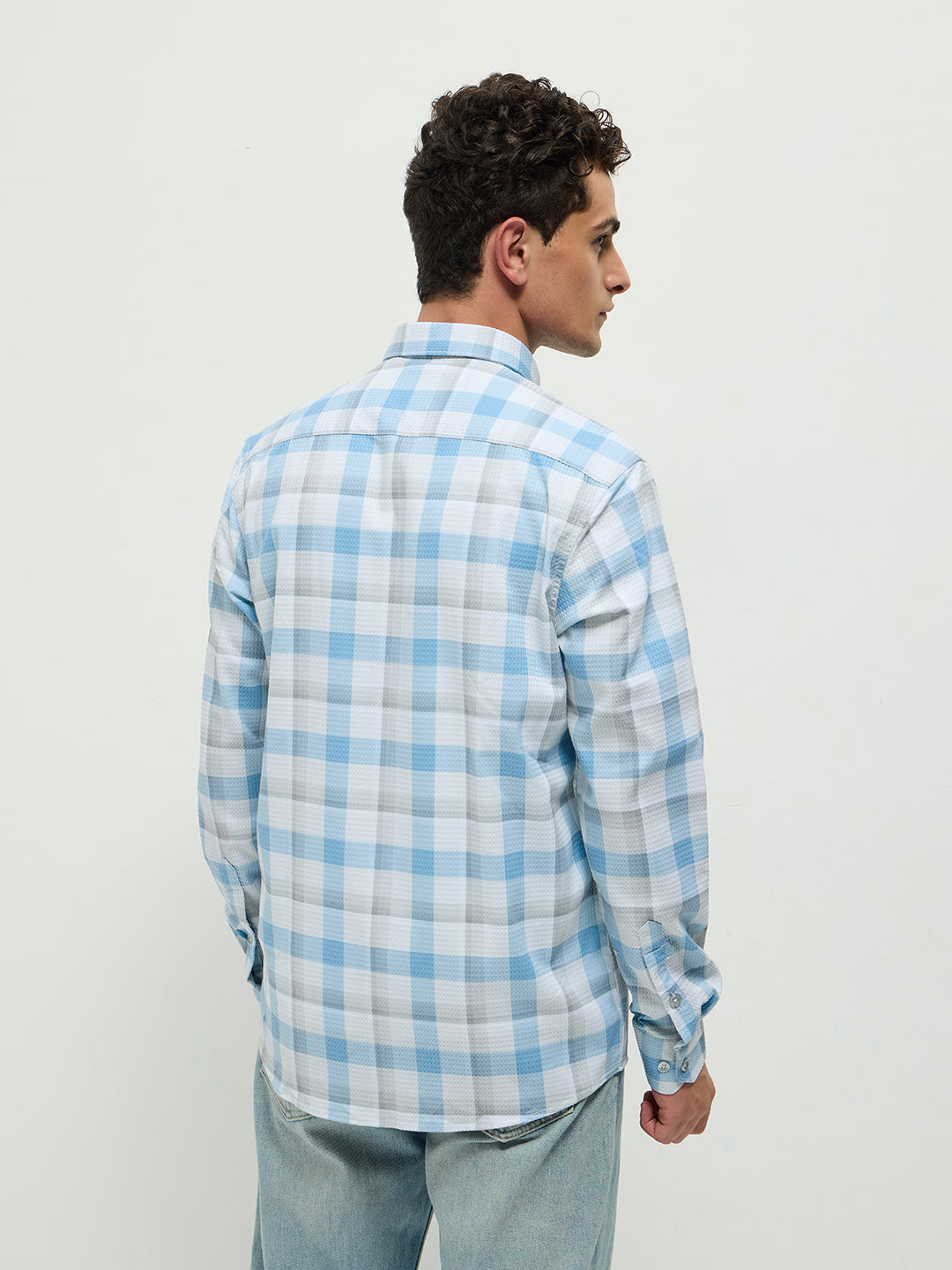 Blue Checked Semi Casual Shirt