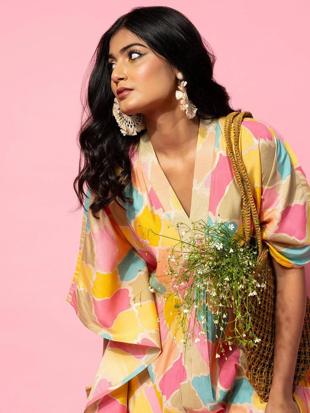 Multicoloured Printed Silk Blend Co-Ords