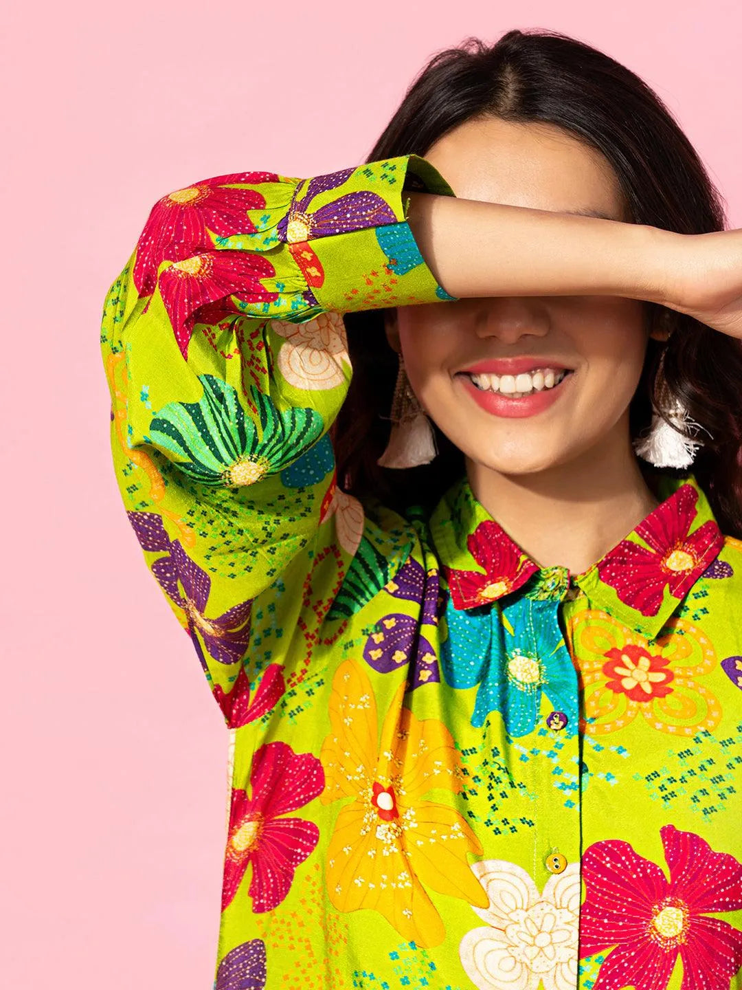 Green Printed Silk Blend Co-Ords