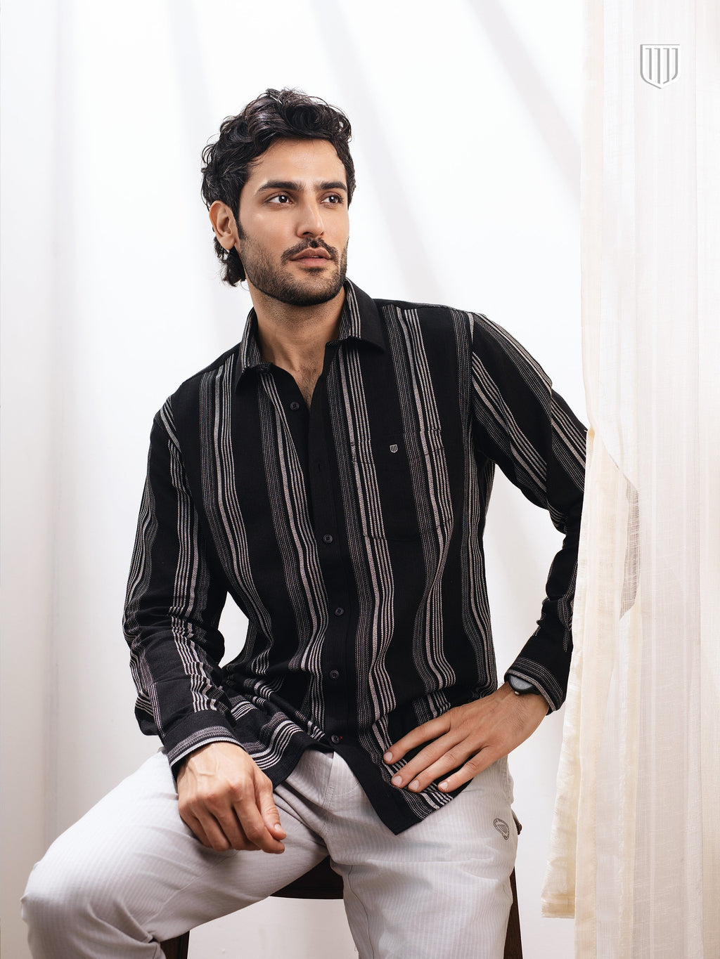 Casual Black Stripe Cotton Shirt