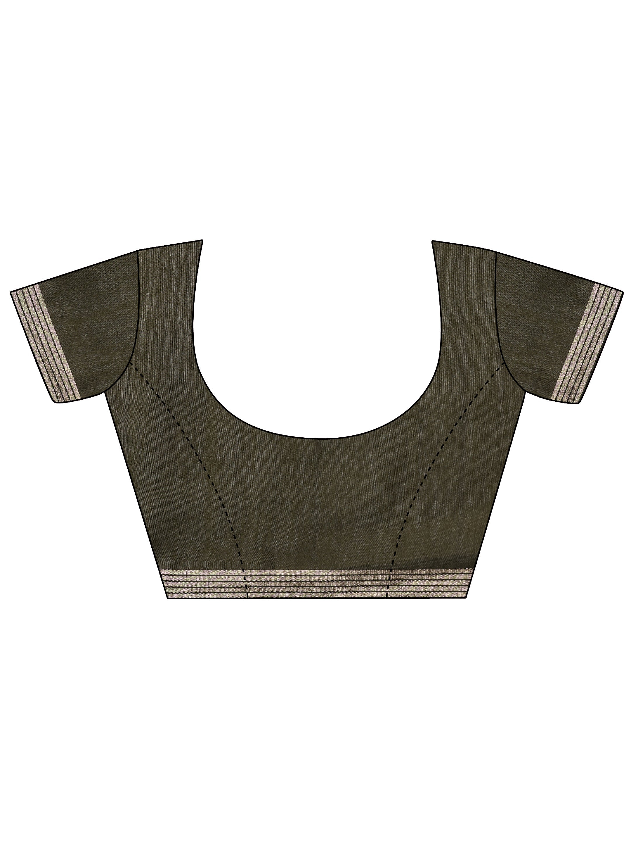 Olive Printed Cotton Blend Saree With Unstitched Blouse Piece