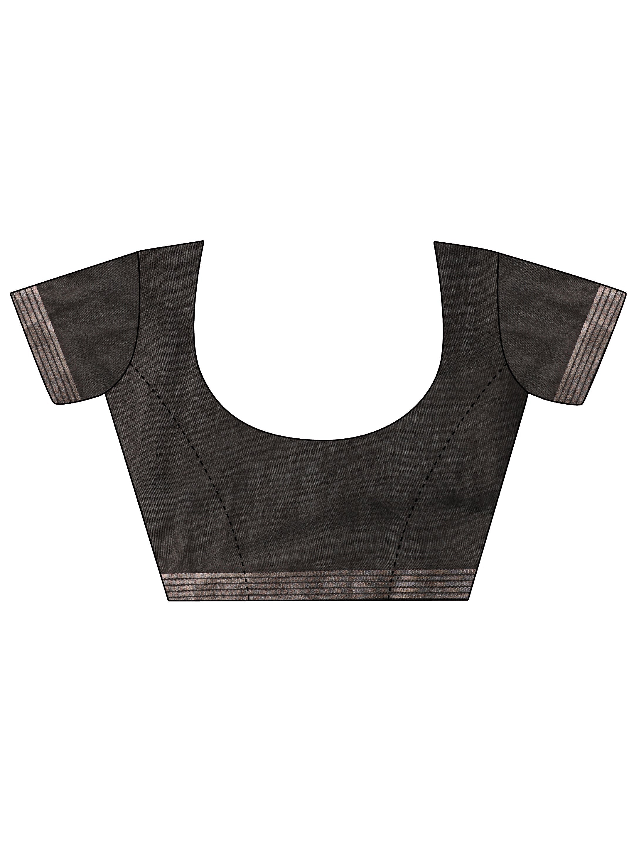 Black Printed Cotton Blend Saree With Unstitched Blouse Piece