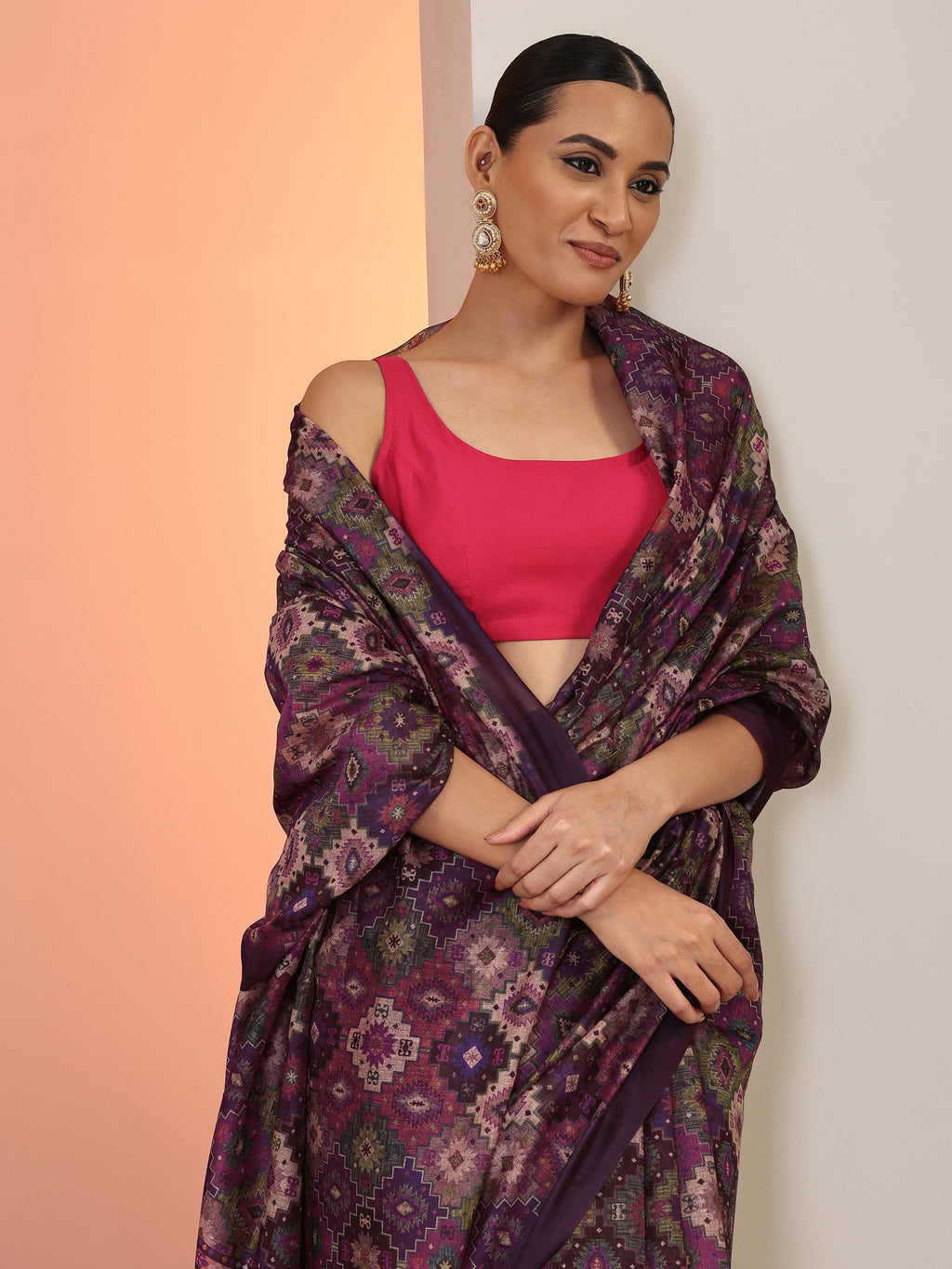 Multi Printed Silk Blend Saree With Unstitched Blouse Piece