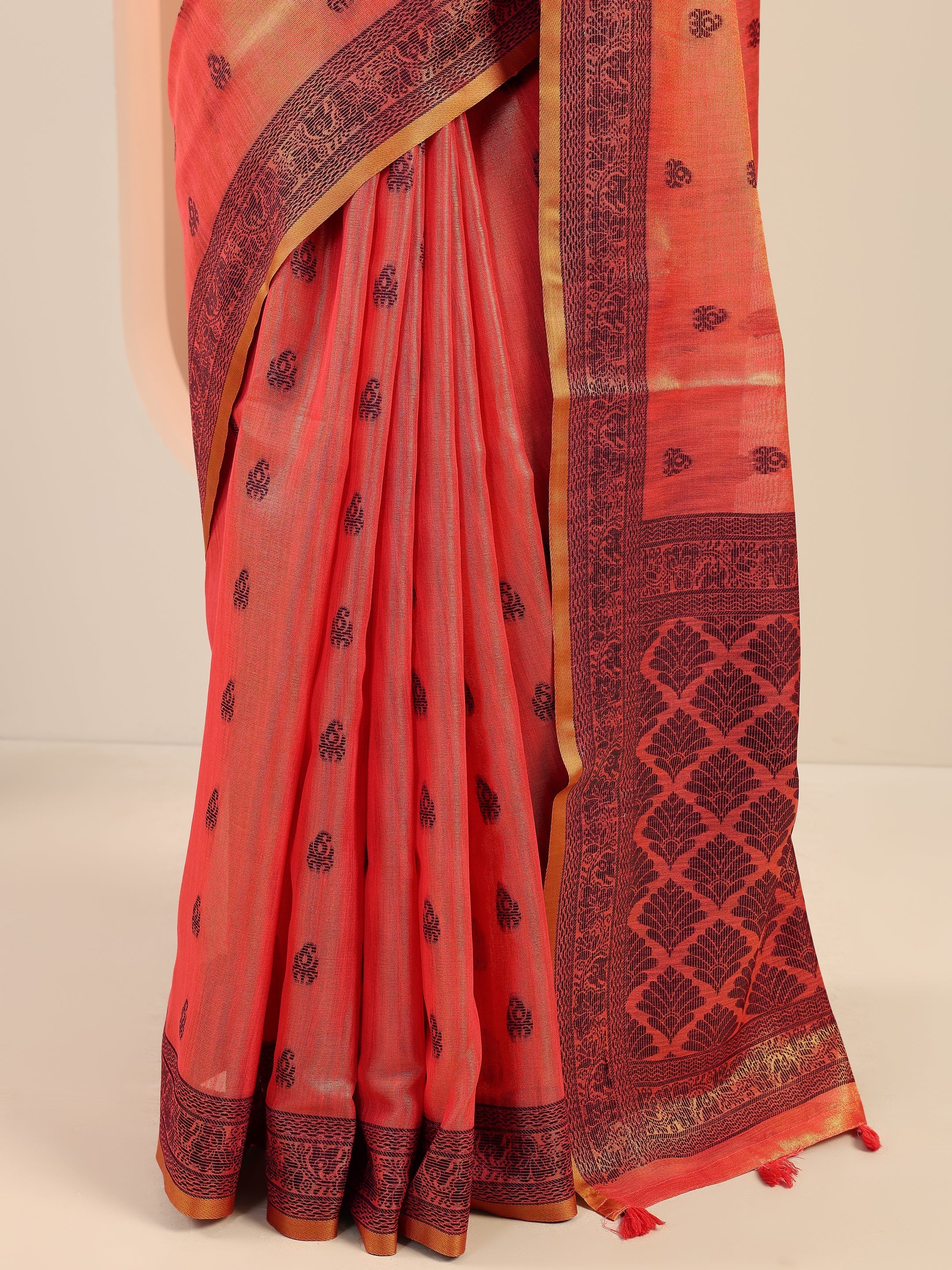 Peach Woven Design Silk Saree With Unstitched Blouse Piece