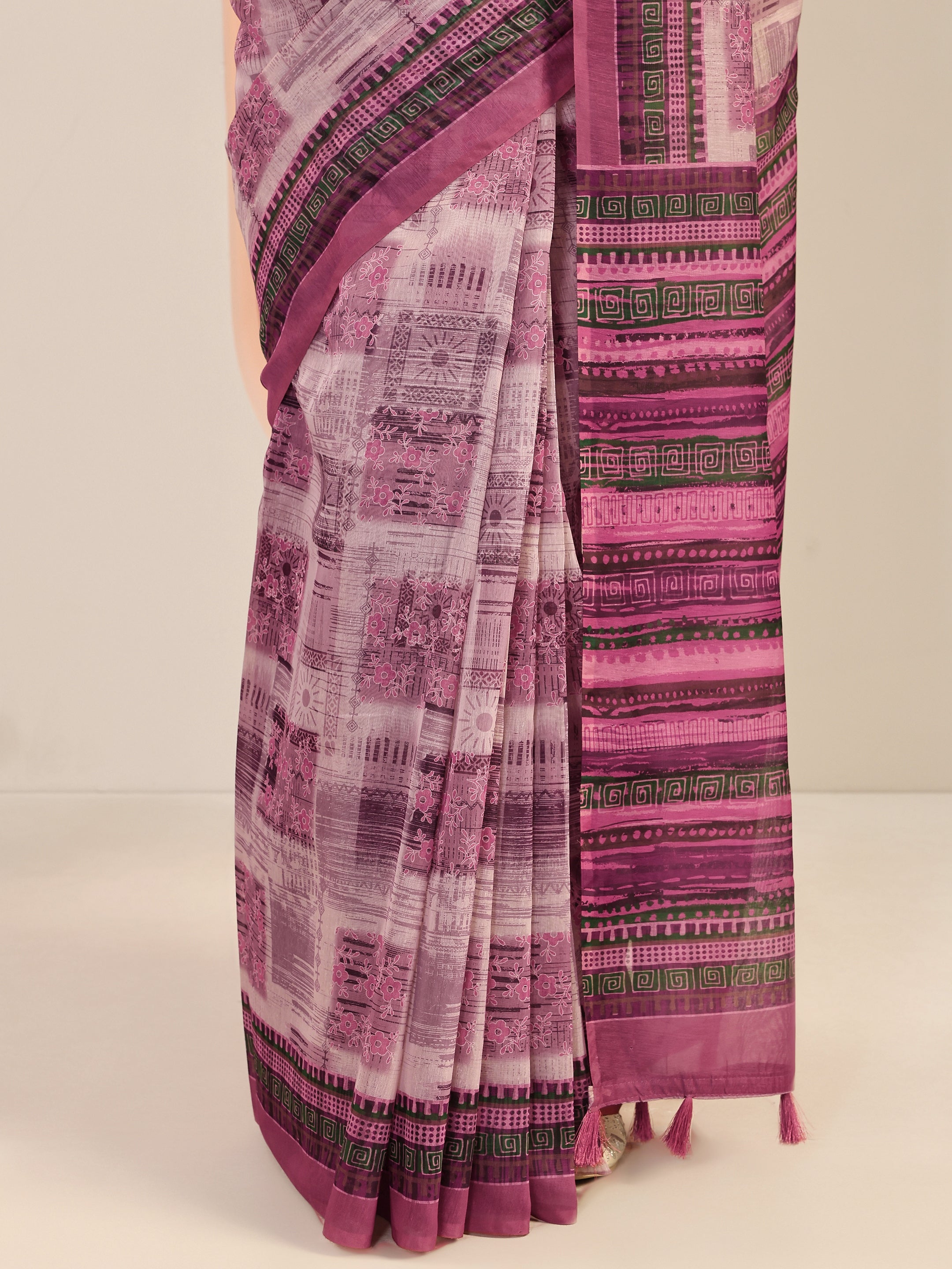 Mauve Printed Silk Blend Saree With Unstitched Blouse Piece