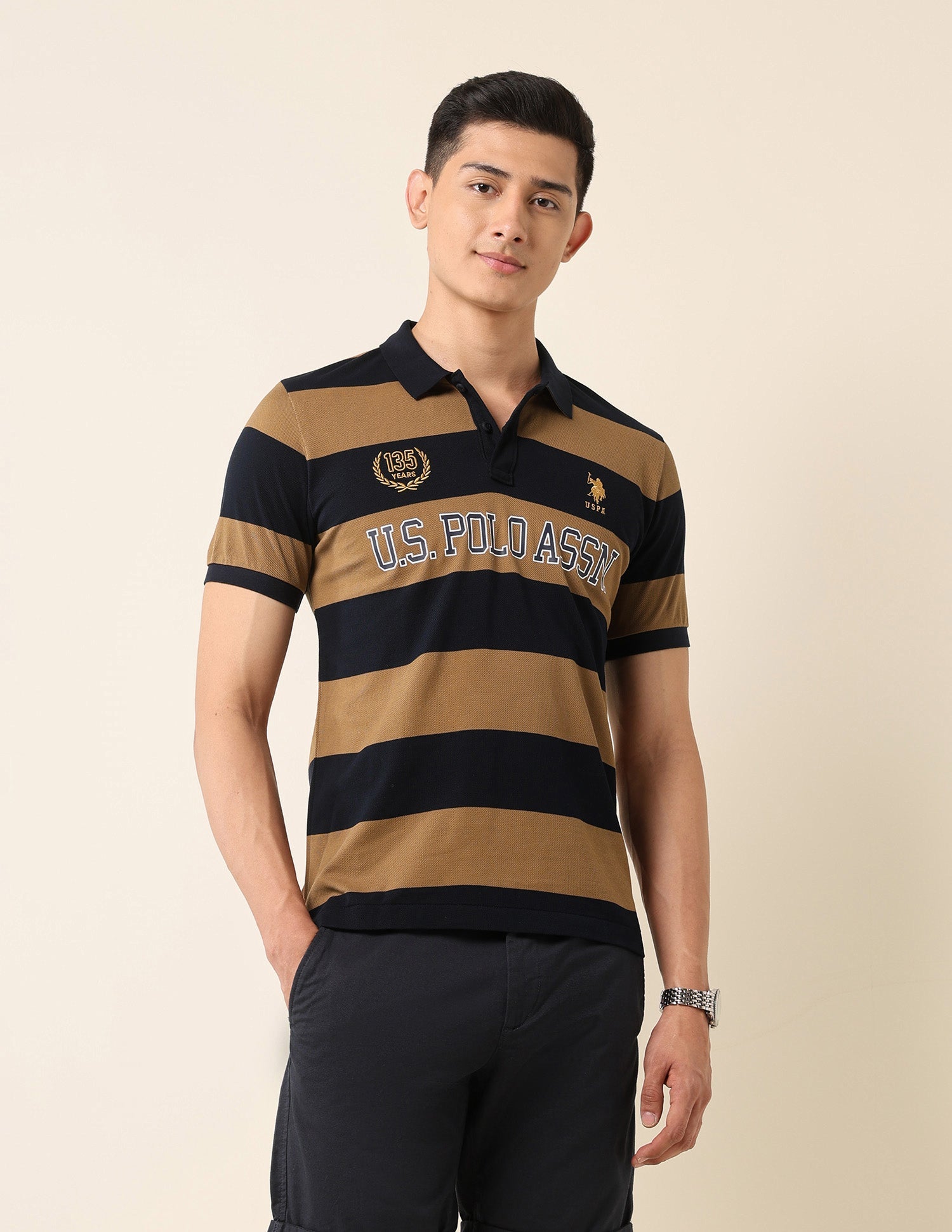 Horizontal Striped Slim Fit Polo Shirt