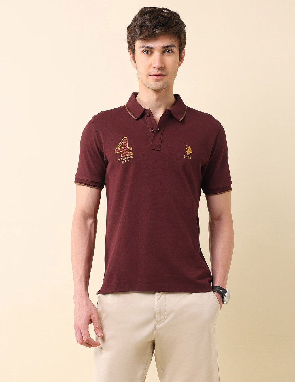 Brand Appliqued Gold Cup Polo Shirt