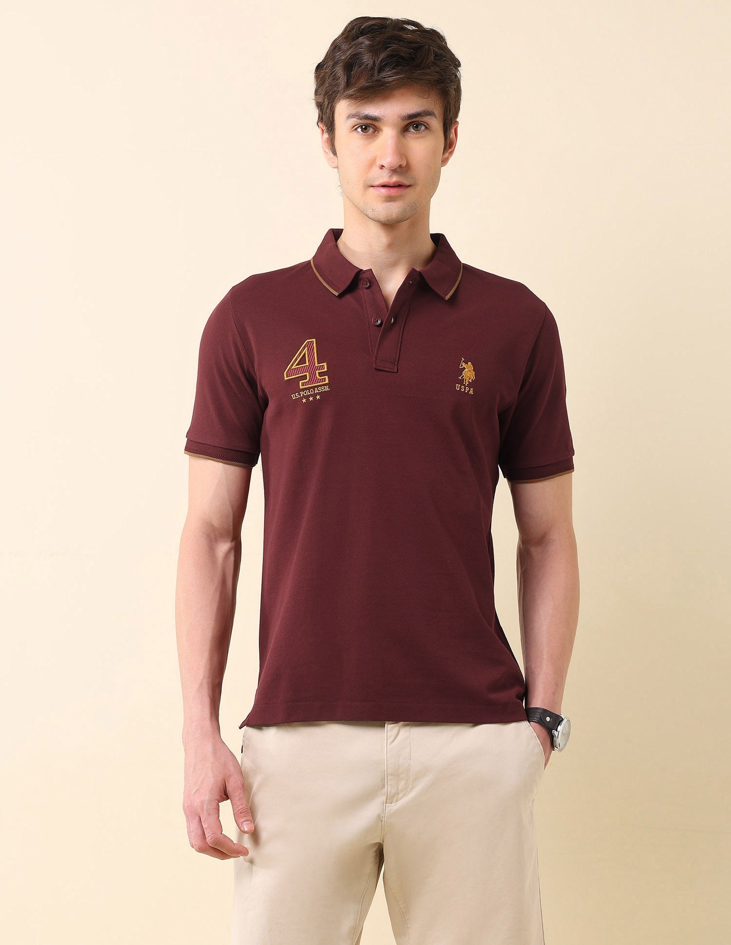 Brand Appliqued Gold Cup Polo Shirt