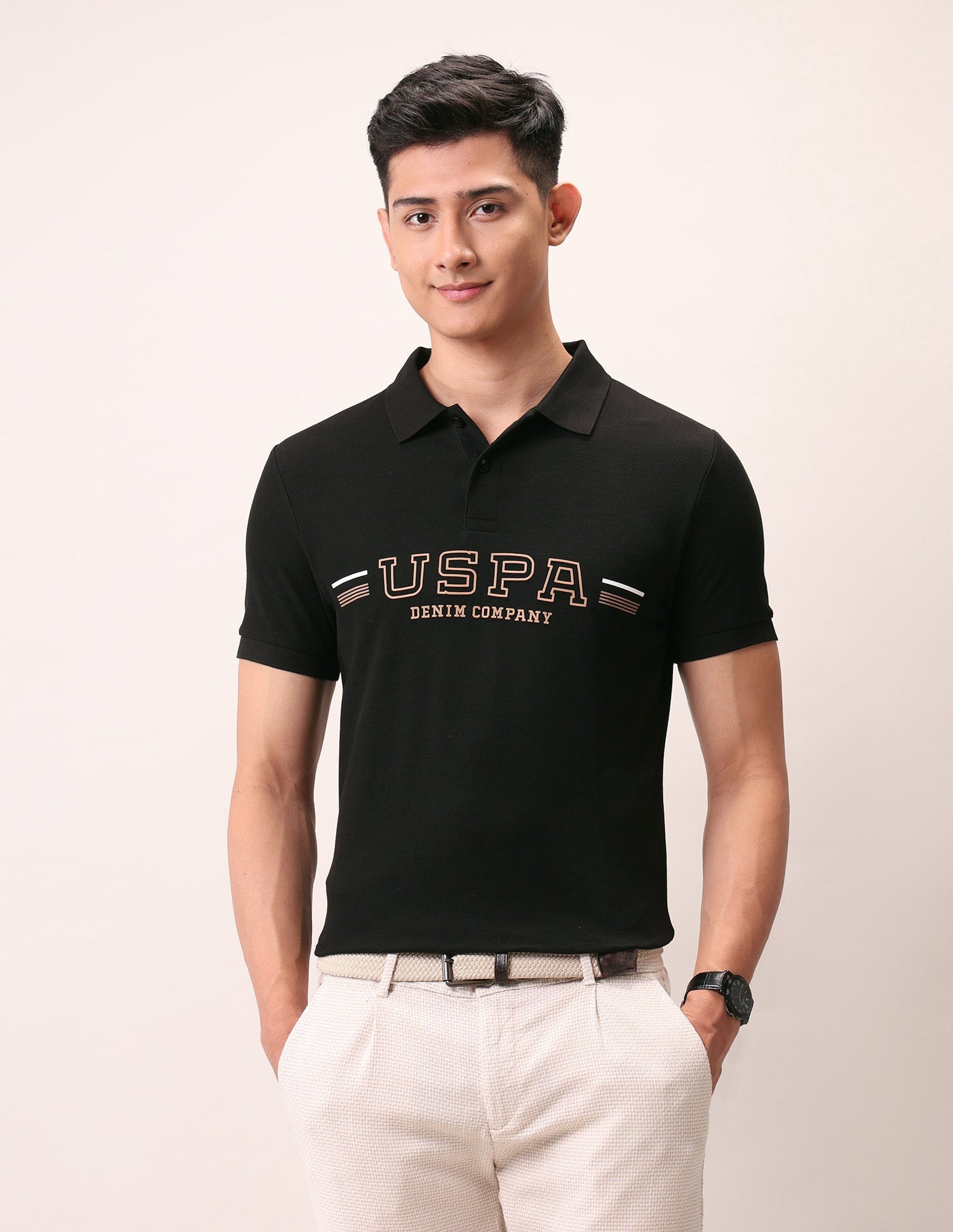 Brand Embossed Muscle Fit Polo Shirt