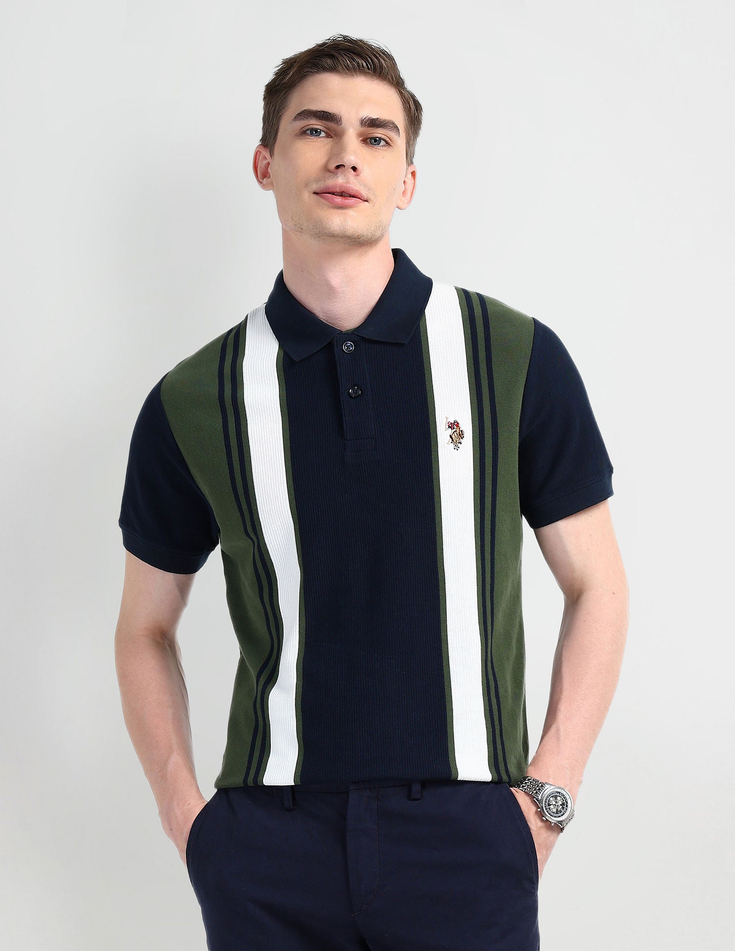 Muscle Fit Striped Polo Shirt