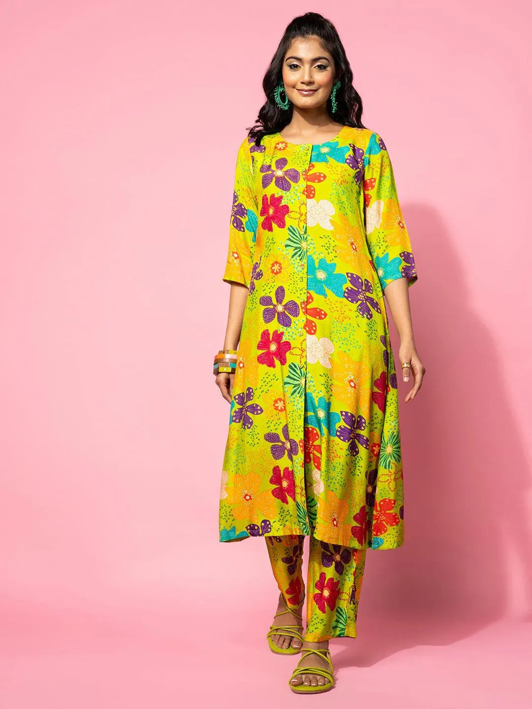 Green Printed Silk Blend Co-Ords