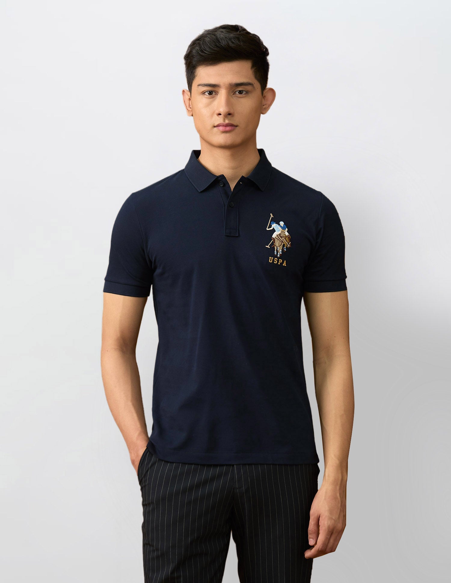 Brand Embroidered Varsity Polo Shirt