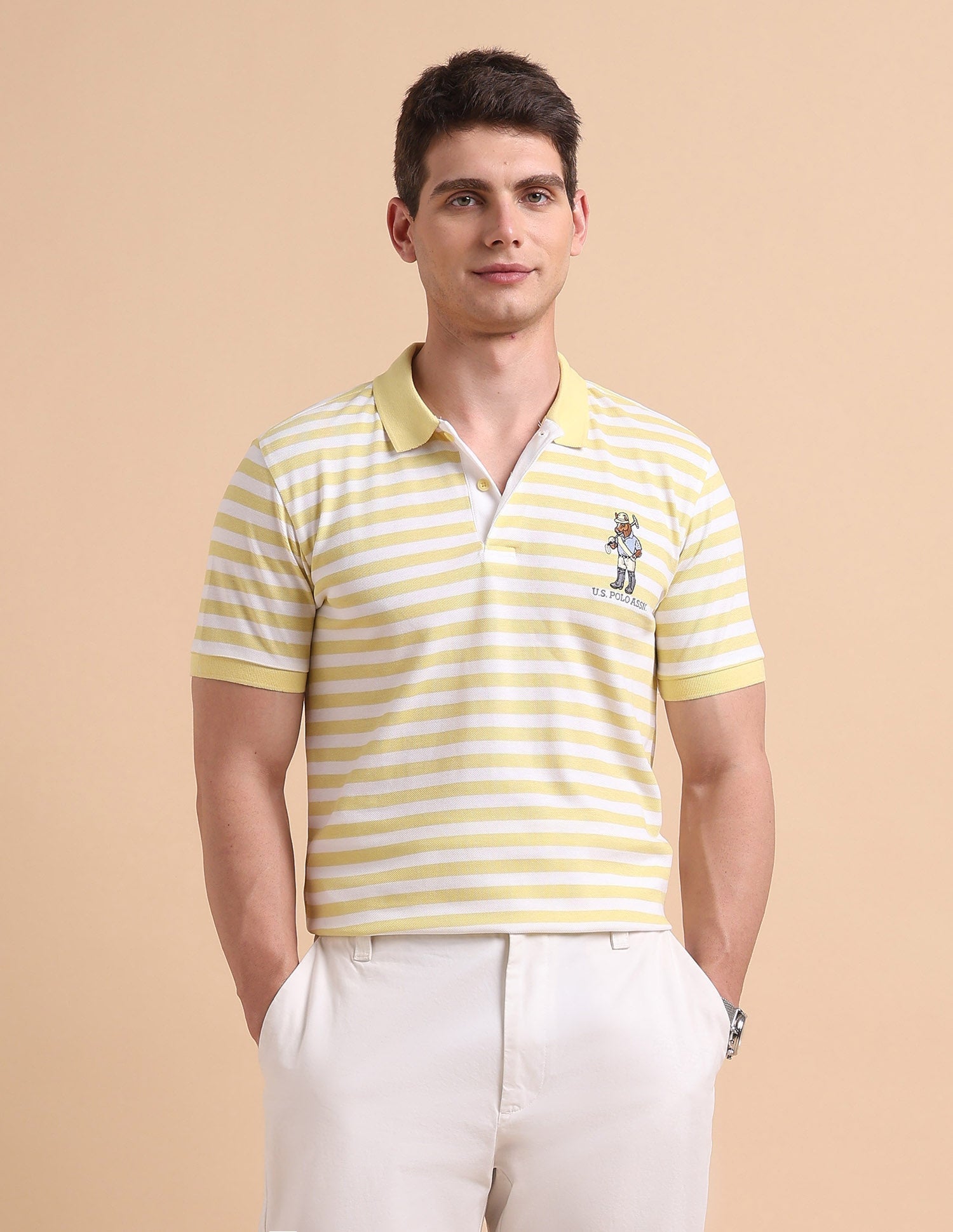 Horizontal Striped Pure Cotton Polo Shirt