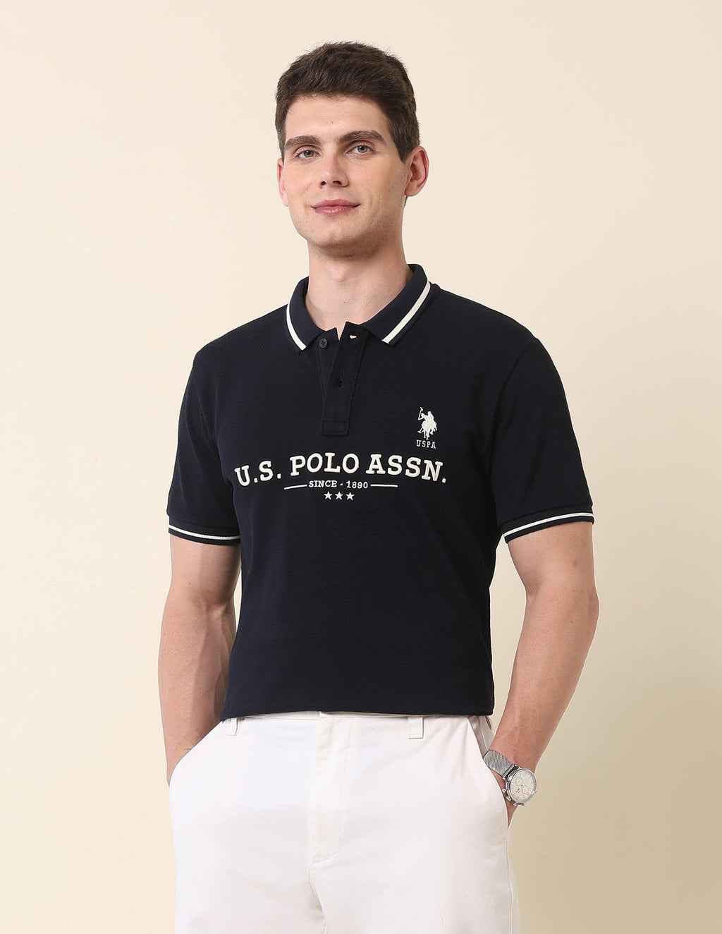Brand Embroidered Gold Cup Polo Shirt