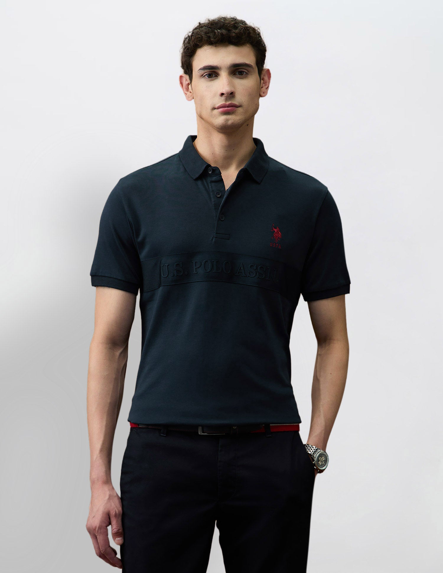 Brand Embossed Varsity Theatre Polo Shirt