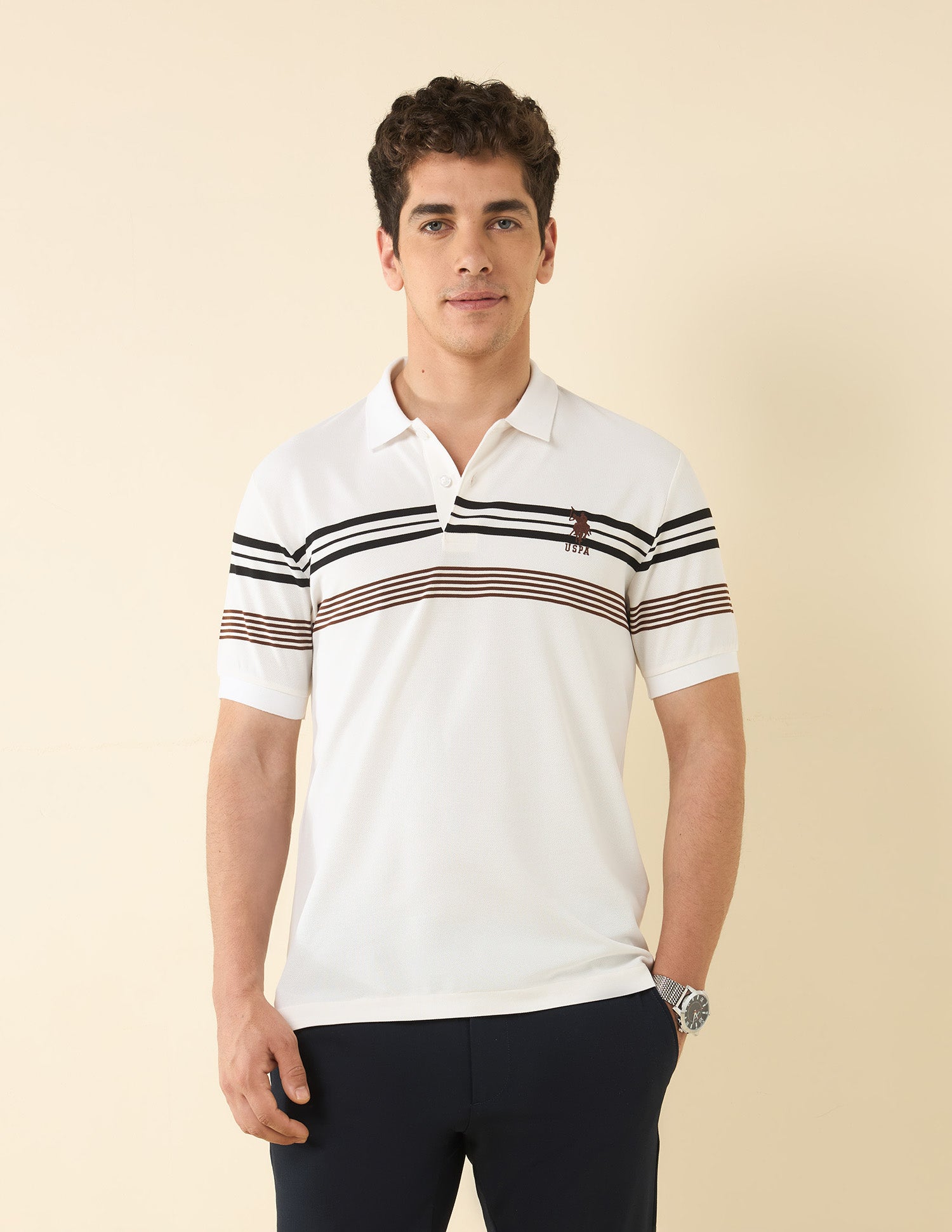 Horizontal Striped Modern Monochrome Polo Shirt
