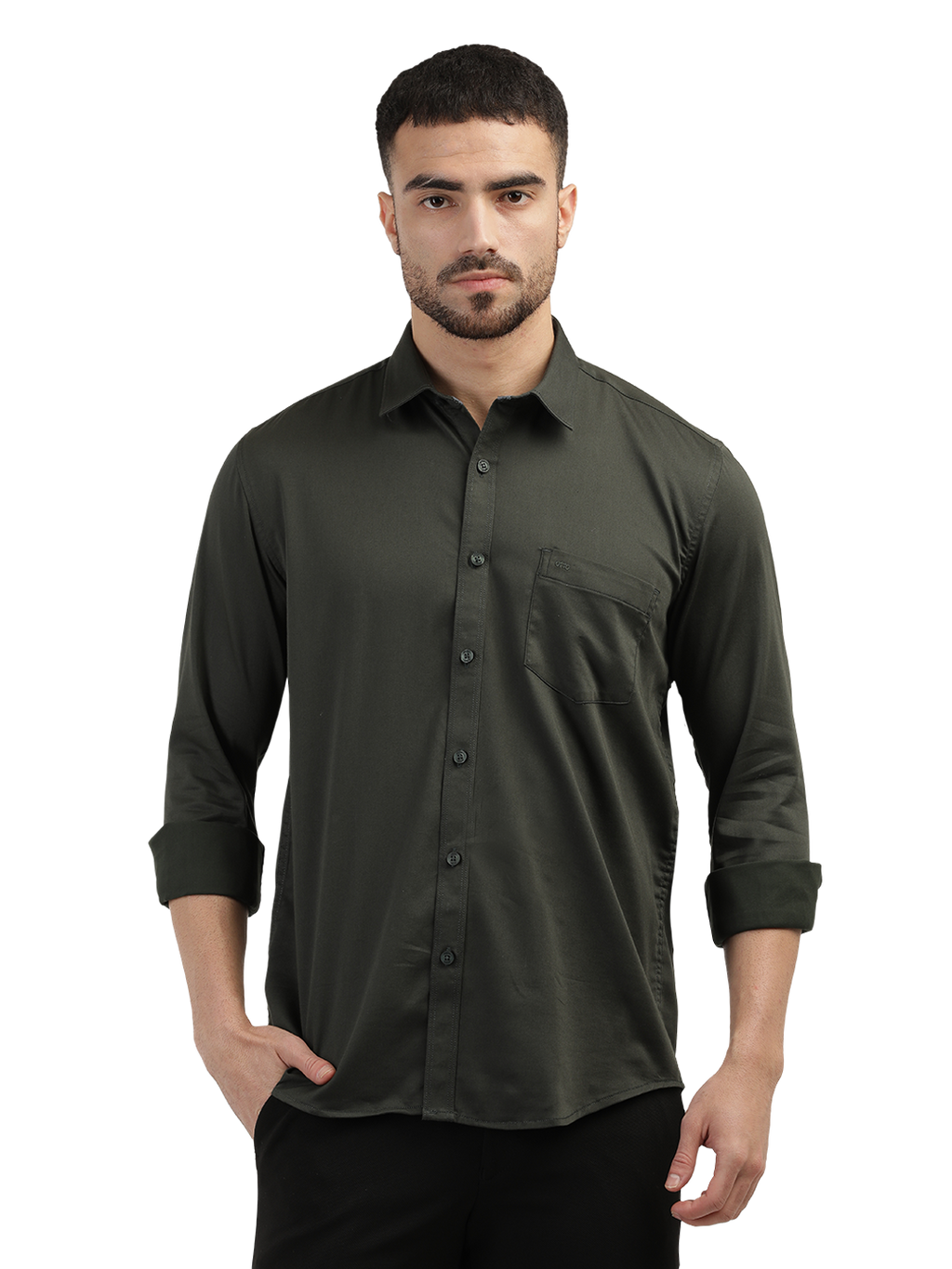 Forest Green Satin Solid Shirt