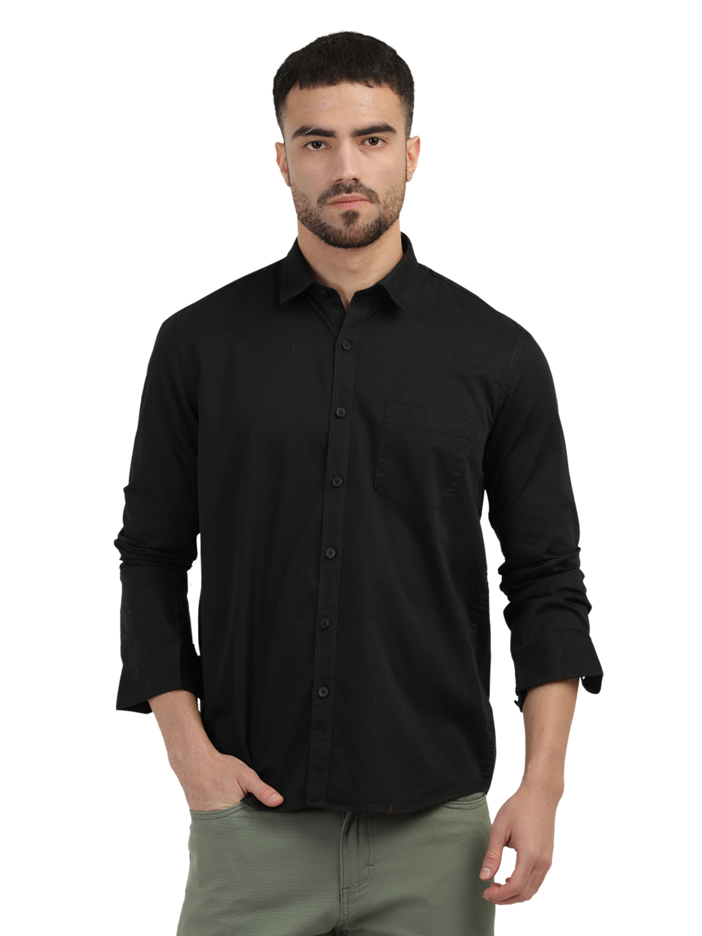 Black Linen Blend Solid Shirt