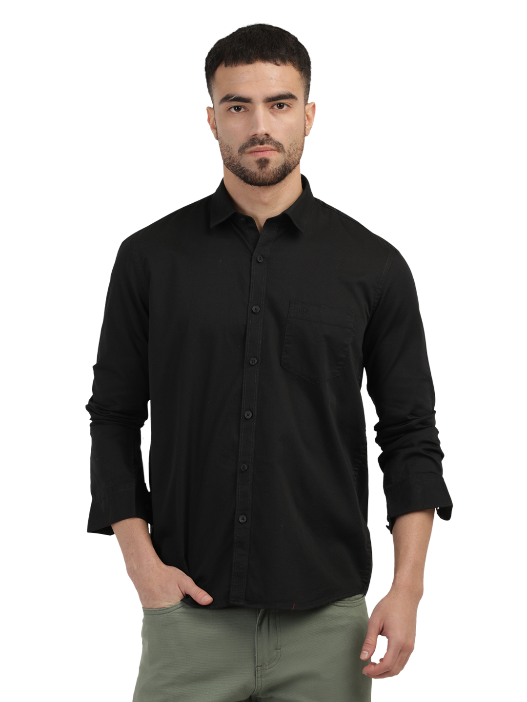 Black Linen Blend Solid Shirt