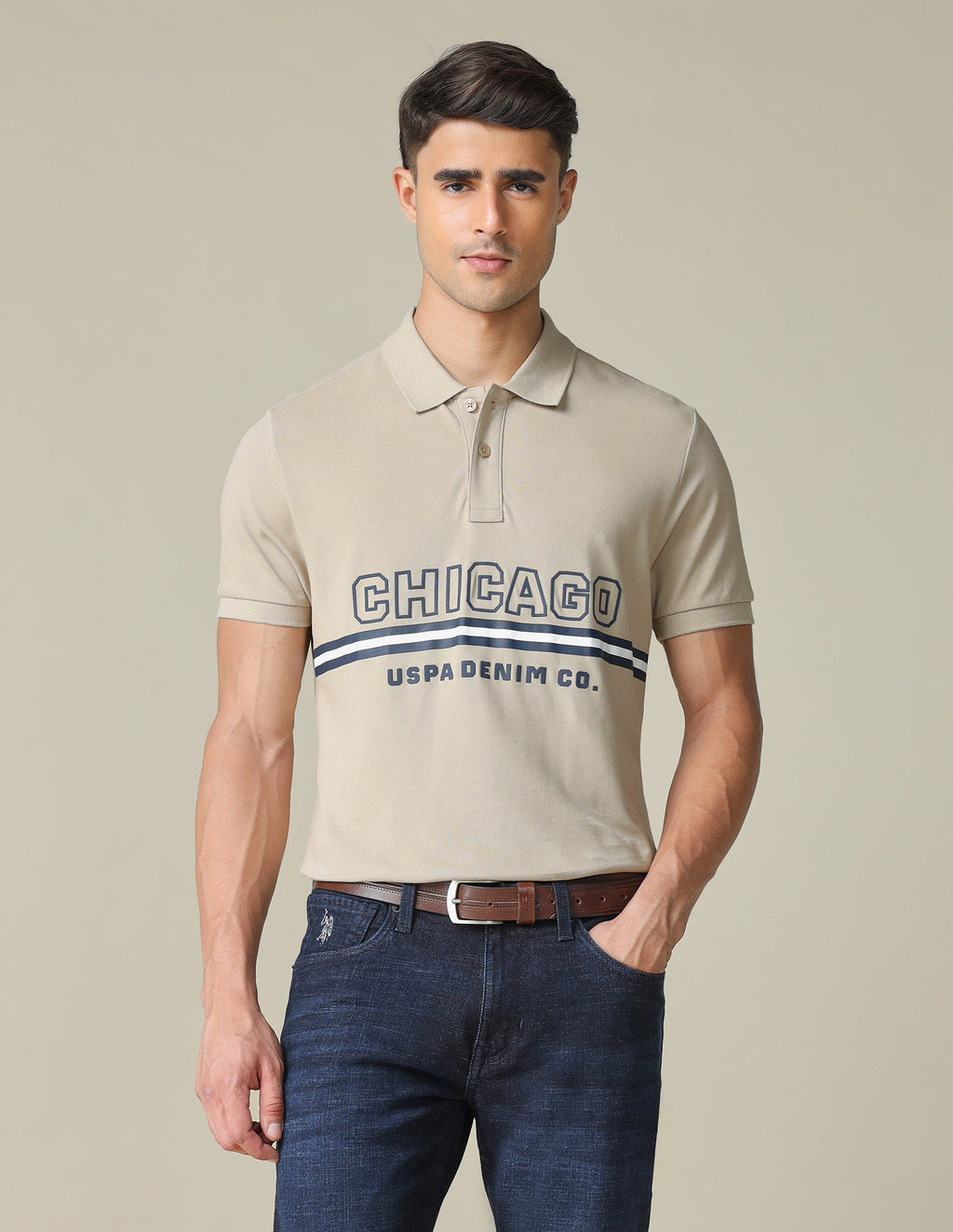 Muscle Fit Typographic Printed Polo Shirt