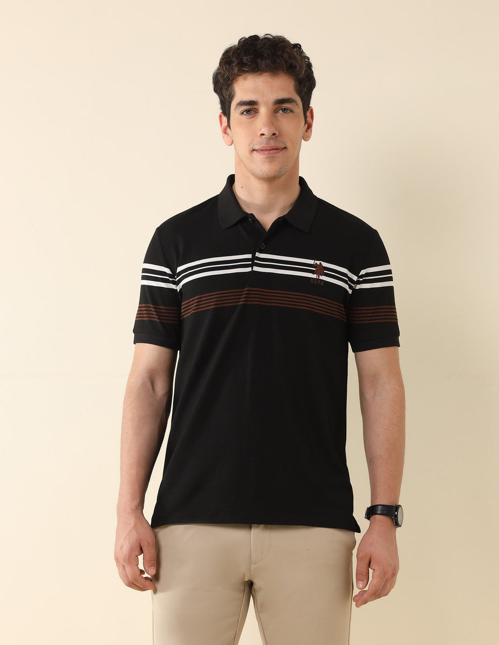 Horizontal Striped Modern Monochrome Polo Shirt