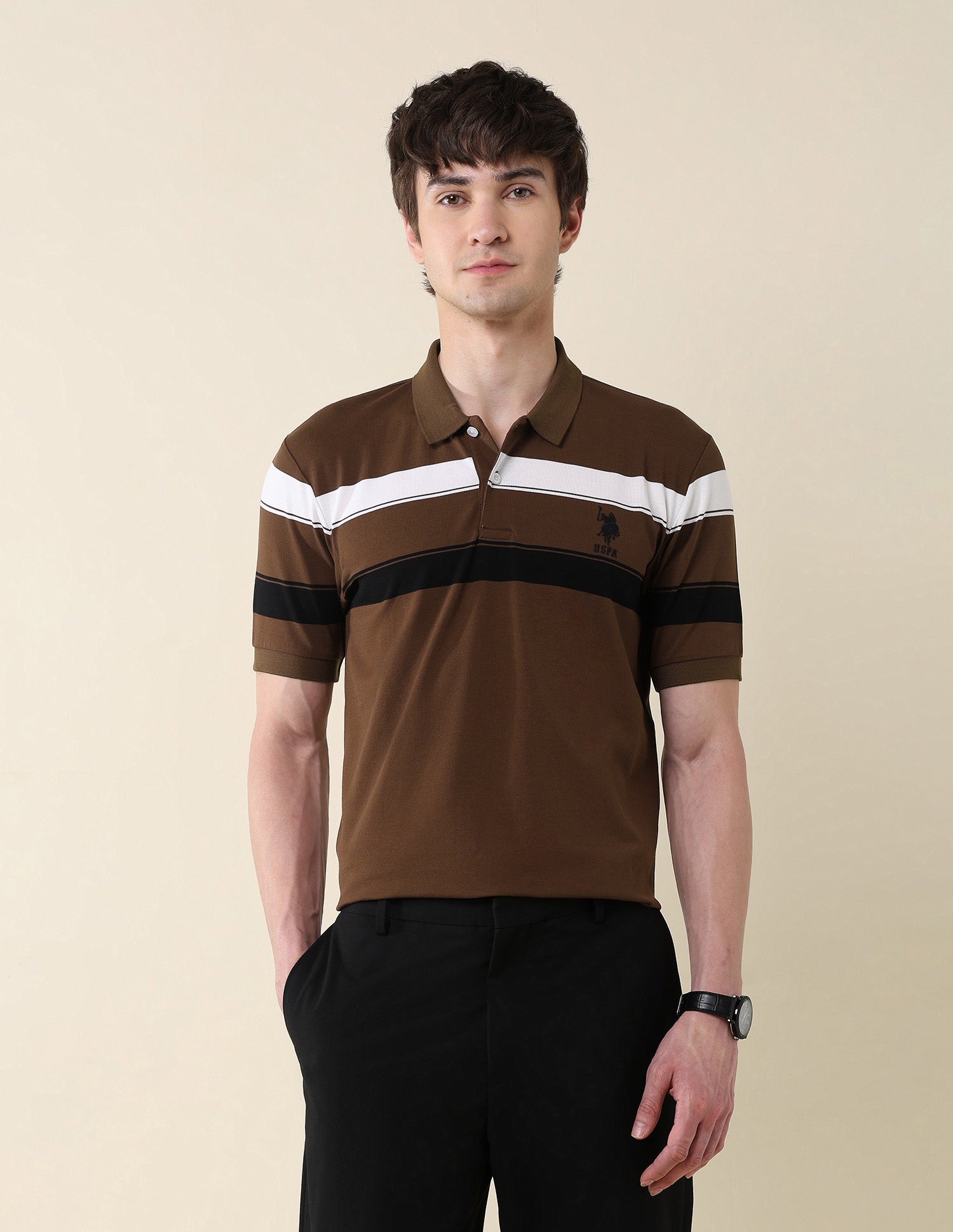 Horizontal Striped Modern Monochrome Polo Shirt