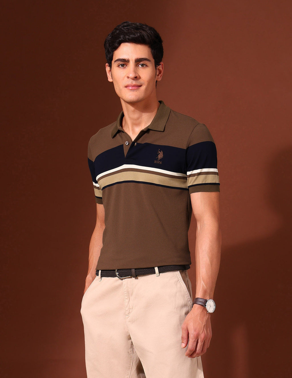 Horizontal Striped Slim Fit Varsity Polo Shirt