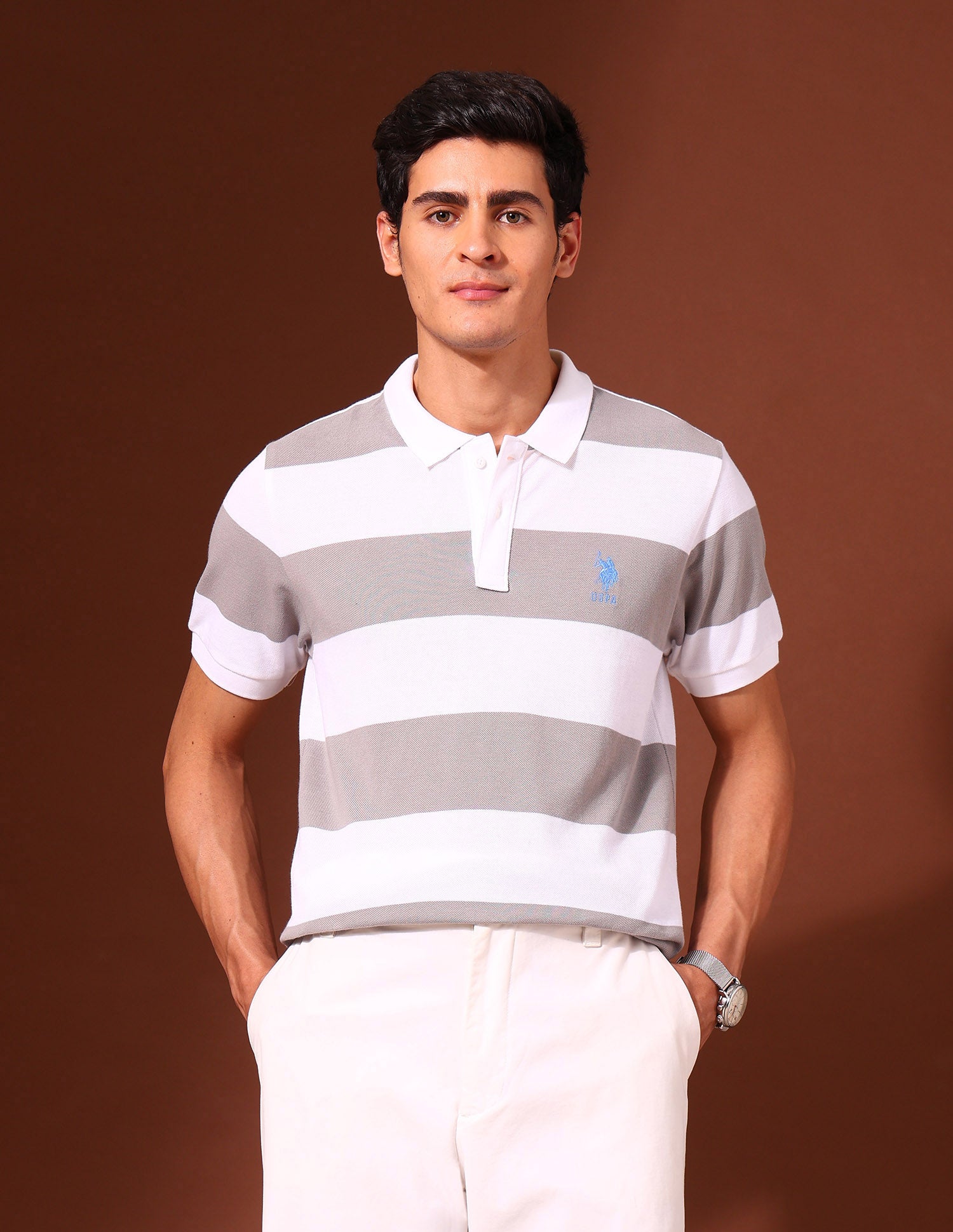 Horizontal Striped Work and Wander Polo Shirt