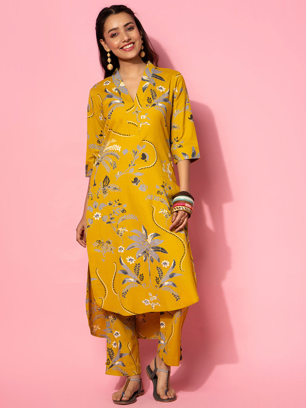 Mustard Printed Cotton Co-Ord Sets