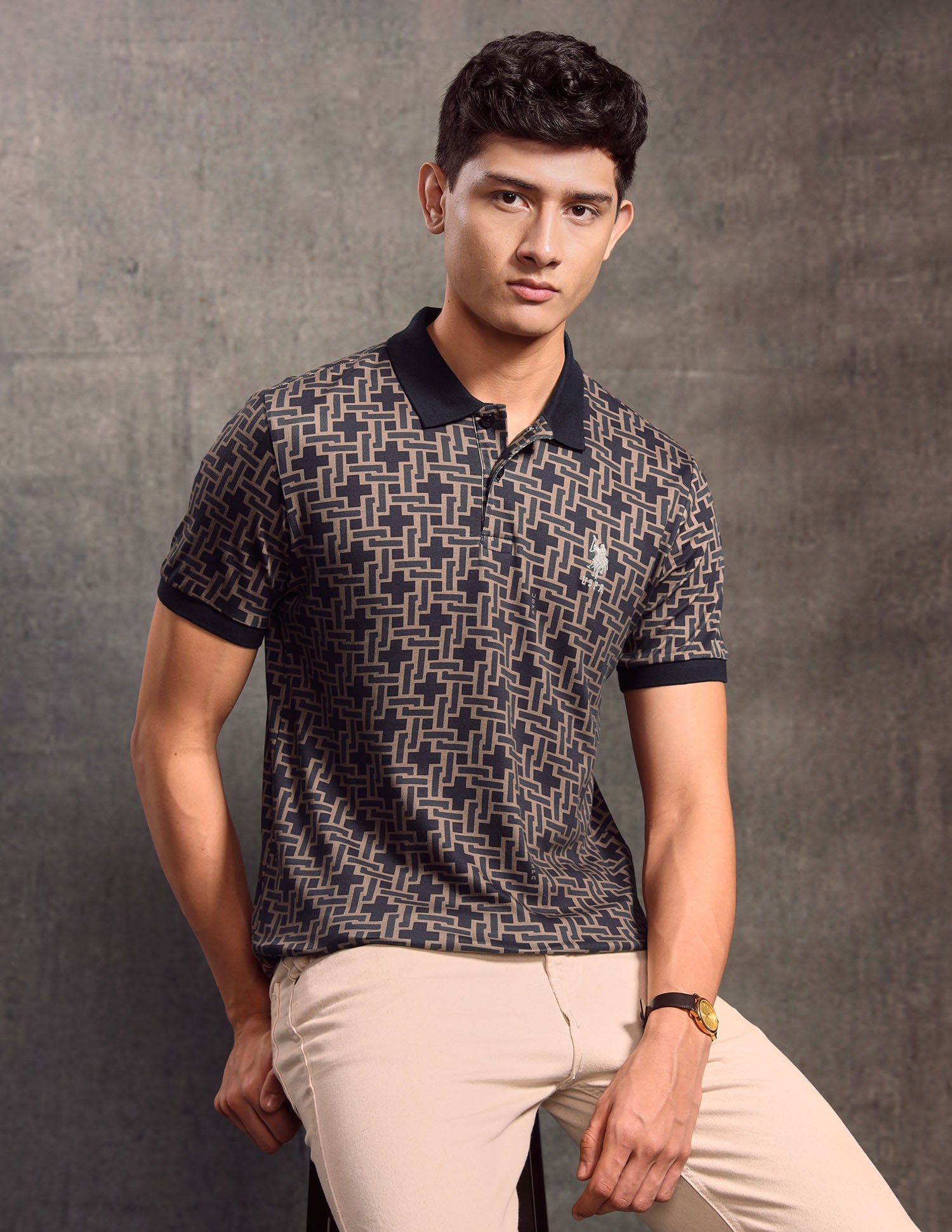 Geometric Printed Regular Fit Polo shirt