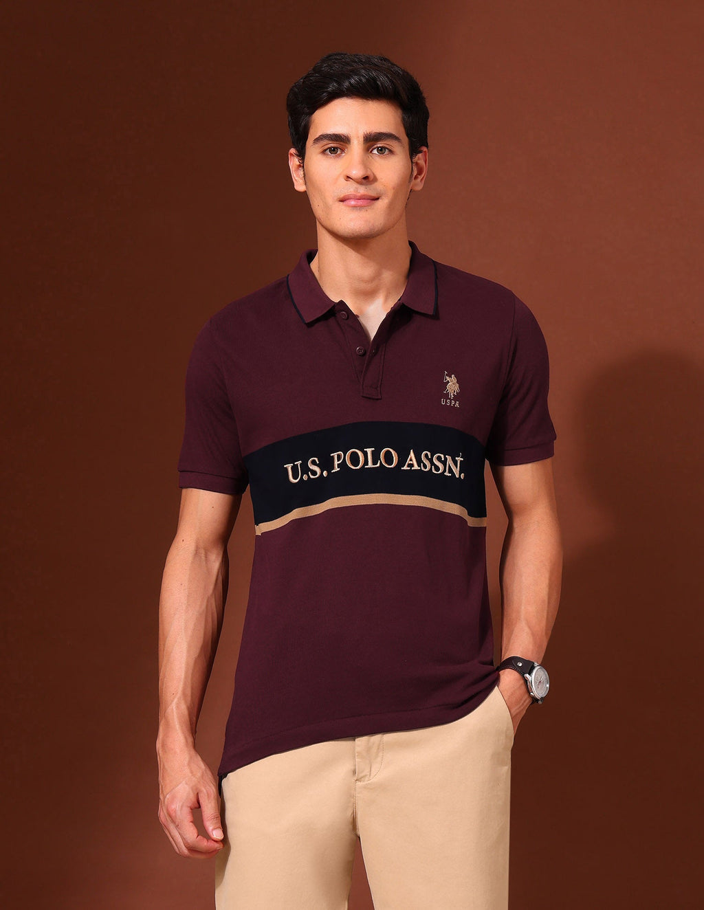 Brand Embroidered Pure Cotton Varsity Polo Shirt
